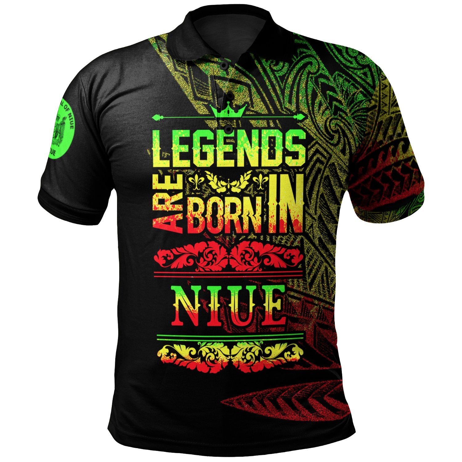 Niue Polo Shirt Legends Are Born In Reggae Color Unisex Black - Polynesian Pride