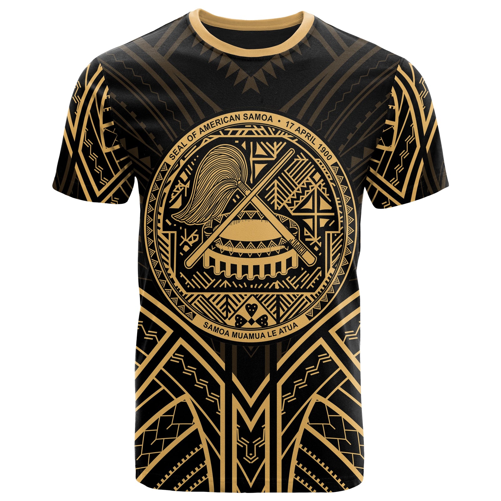 American Samoa T Shirt American Samoan Seal Tribal Gold Color Patterns Unisex Black - Polynesian Pride