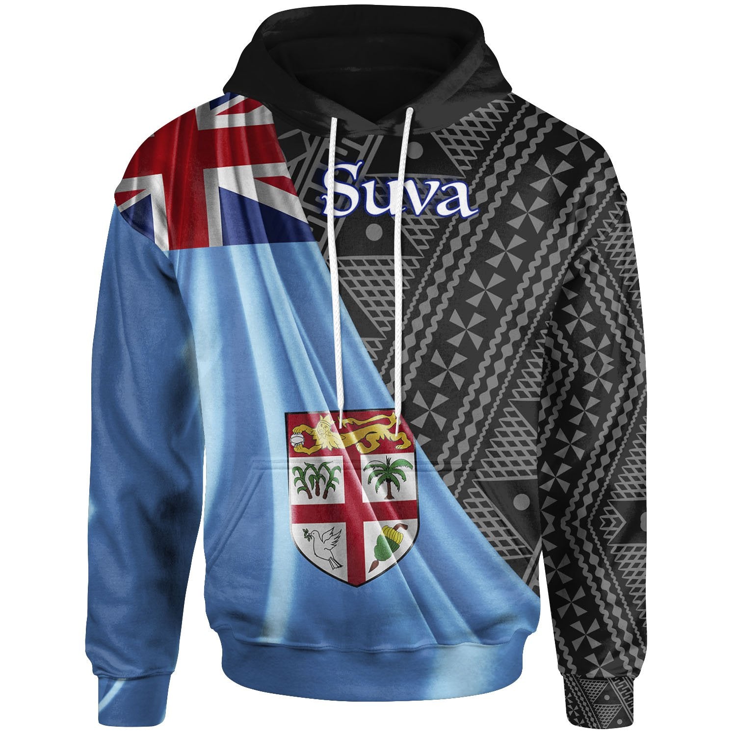 Fiji Hoodie Suva Fiji Day 50th Anniversary With Tapa Patterns Unisex Black - Polynesian Pride