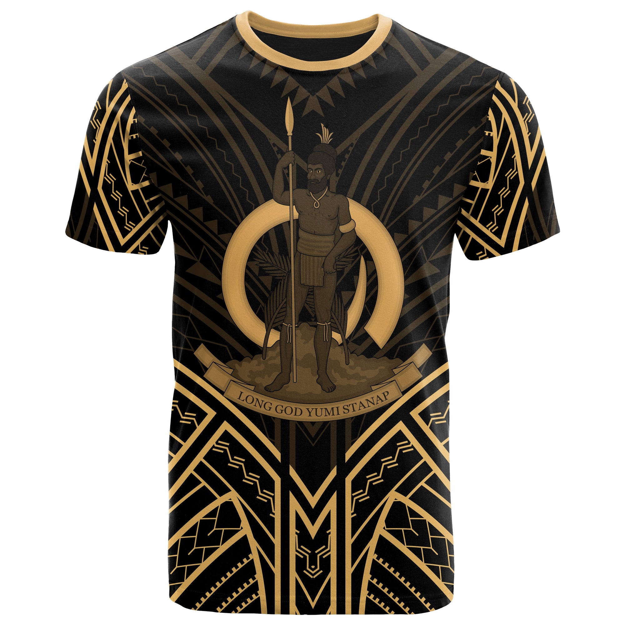 Vanuatu T Shirt Vanuatuan Seal Tribal Gold Color Patterns Unisex Black - Polynesian Pride