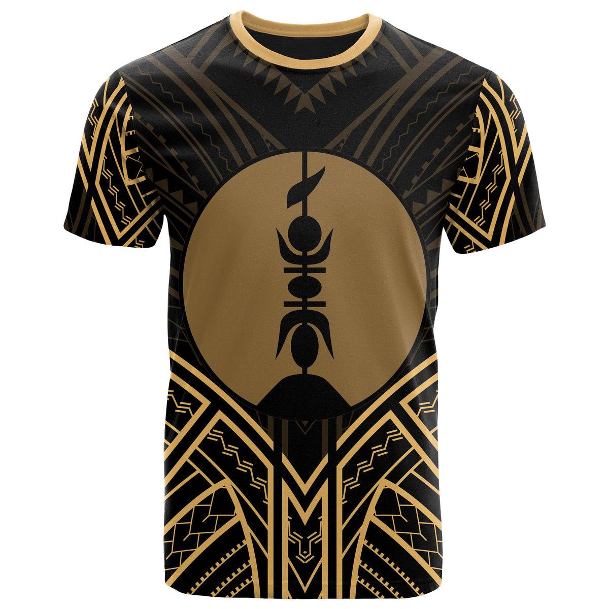 New Caledonia T Shirt New Caledonia Seal Tribal Gold Color Unisex Black - Polynesian Pride