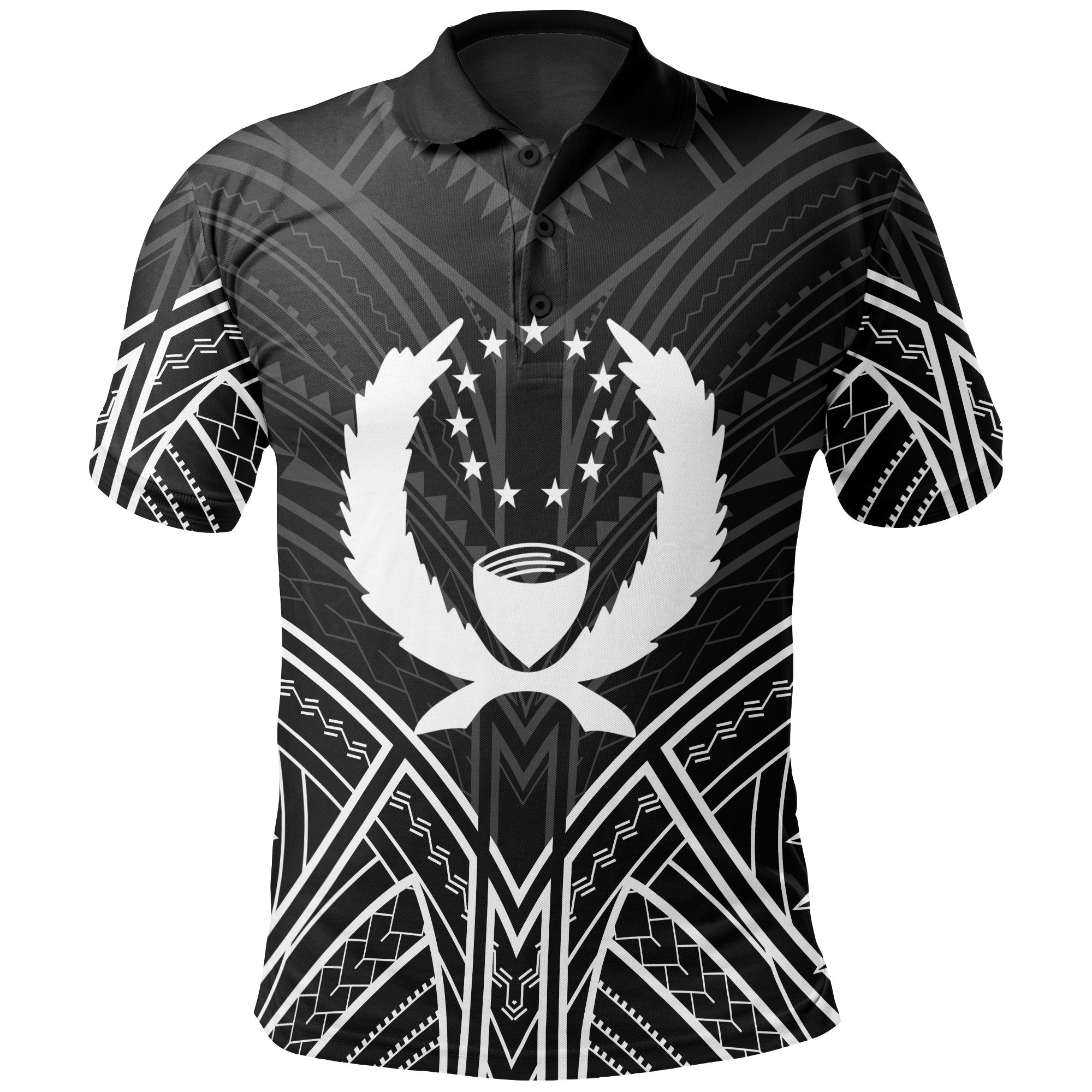 Pohnpei State Polo Shirt Micronesian Seal Black Tribal Patterns Unisex Black - Polynesian Pride