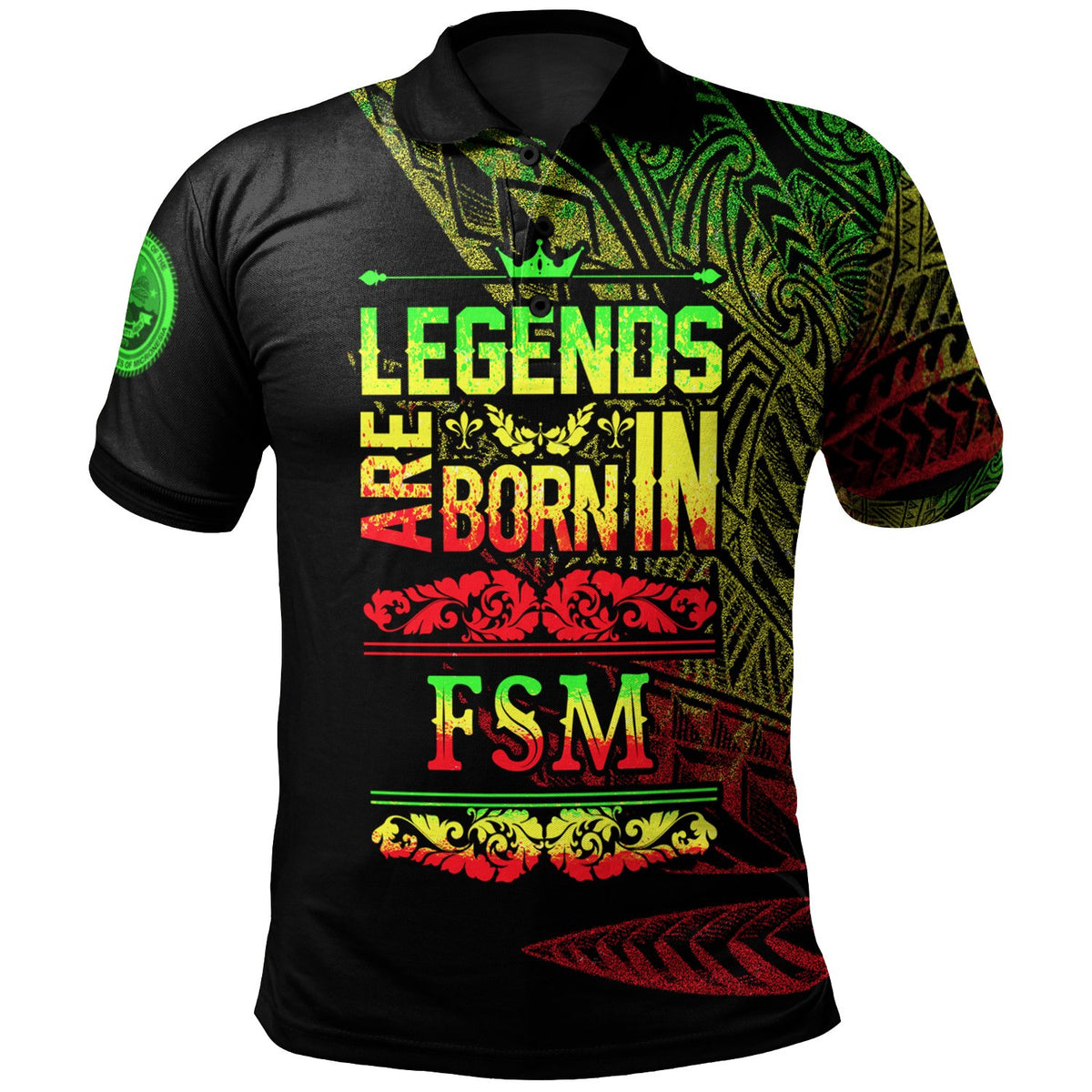Federated States of Micronesia Polo Shirt Legends Are Born In Reggae Color Unisex Black - Polynesian Pride