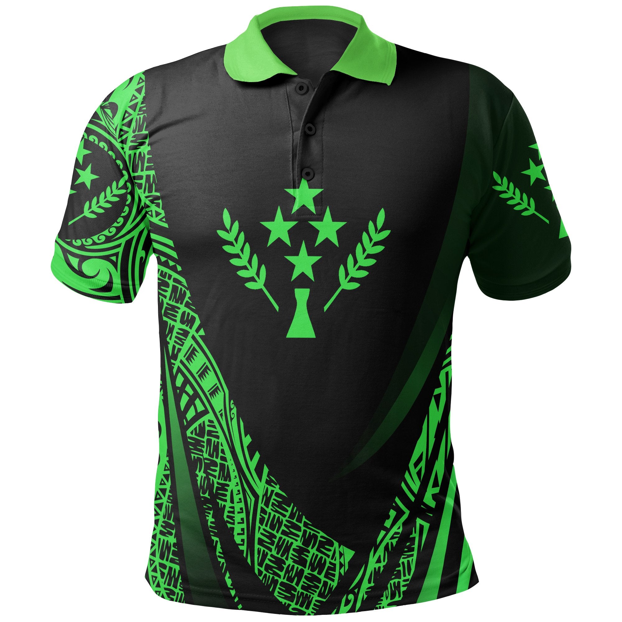 Kosrae State Polo Shirt Green Polynesian Patterns Sport Style Unisex Black - Polynesian Pride