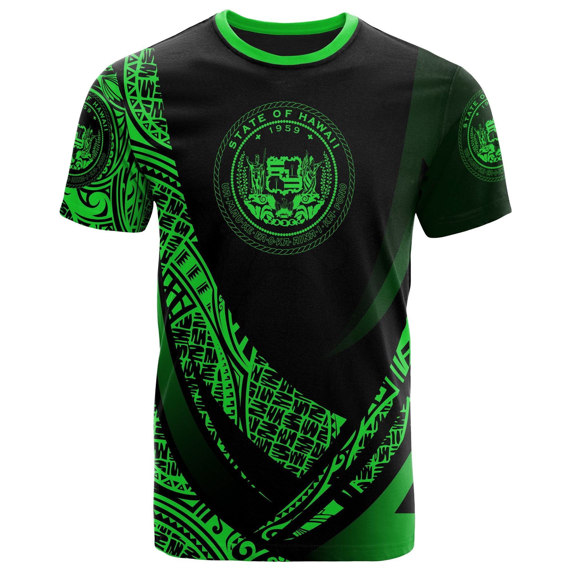 Hawaii T Shirt Green Polynesian Patterns Sport Style Unisex Black - Polynesian Pride