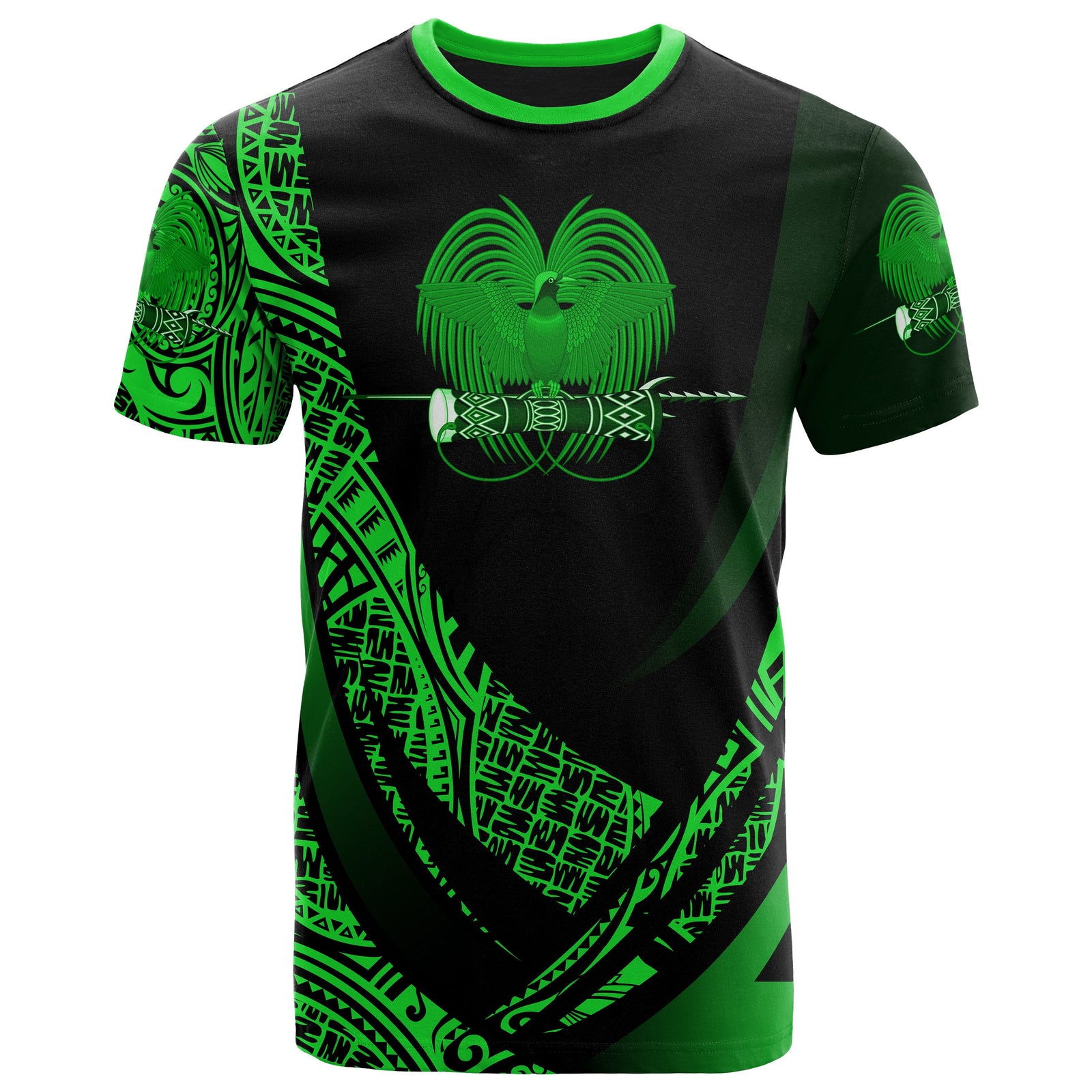 Papua New Guinea T Shirt Green Polynesian Patterns Sport Style Unisex Black - Polynesian Pride