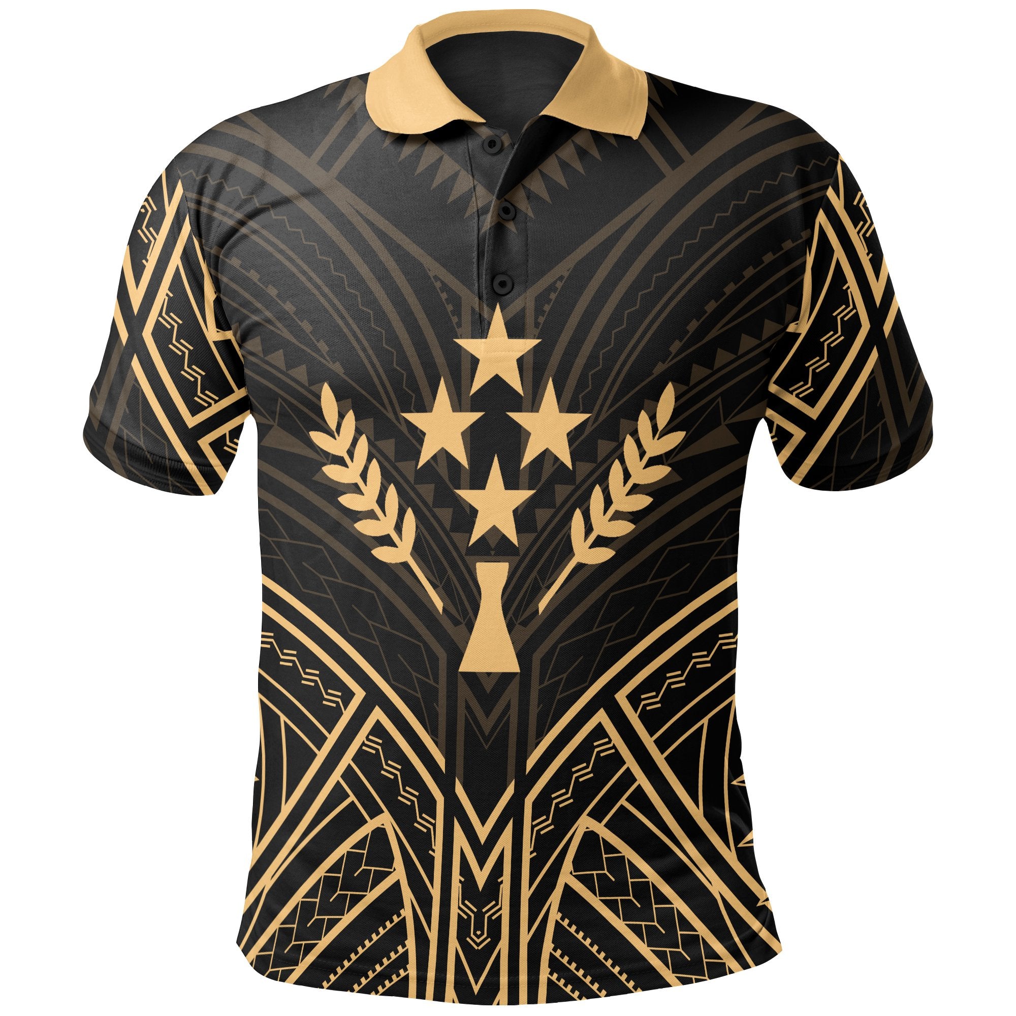 Kosrae State Polo Shirt Kosrae State Seal Gold Tribal Patterns Unisex Black - Polynesian Pride