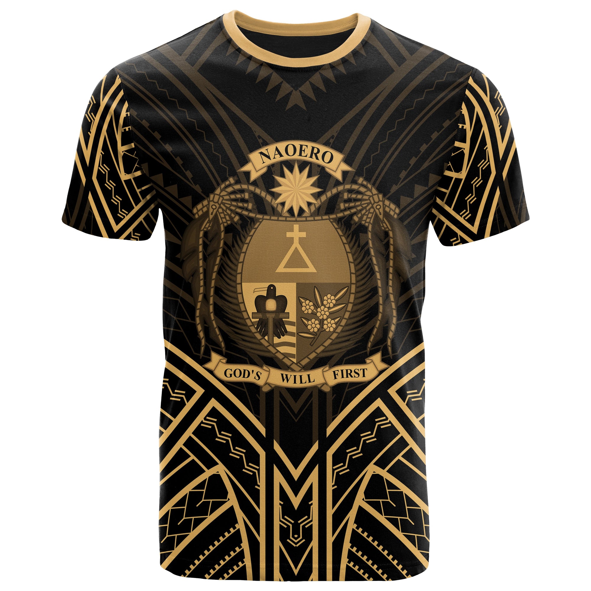 Nauru T Shirt Nauru Seal Tribal Gold Color Patterns Unisex Black - Polynesian Pride