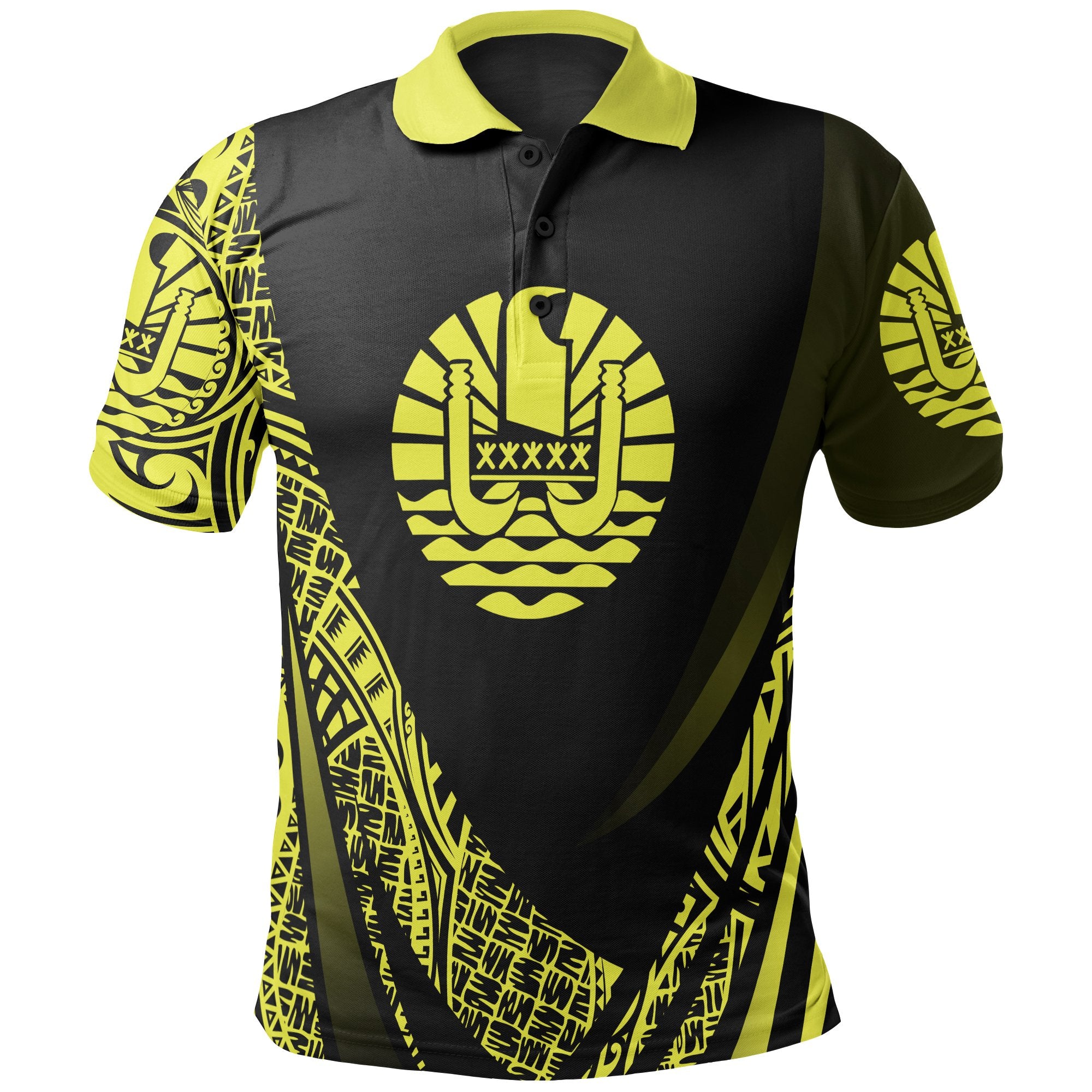 Tahiti Polo Shirt Yellow Polynesian Patterns Sport Style Unisex Black - Polynesian Pride