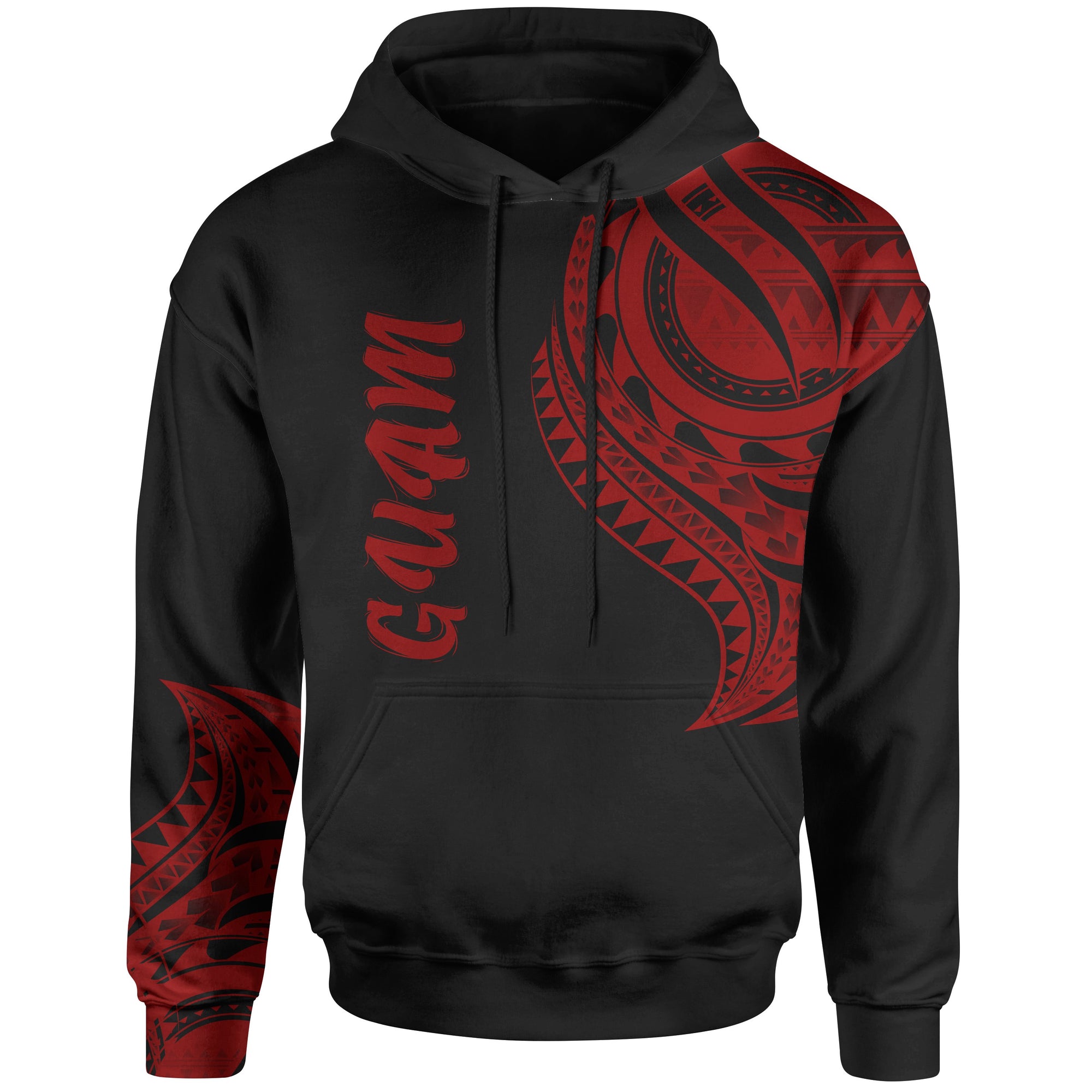 Guam Hoodie Guam Tatau Red Patterns Unisex Black - Polynesian Pride