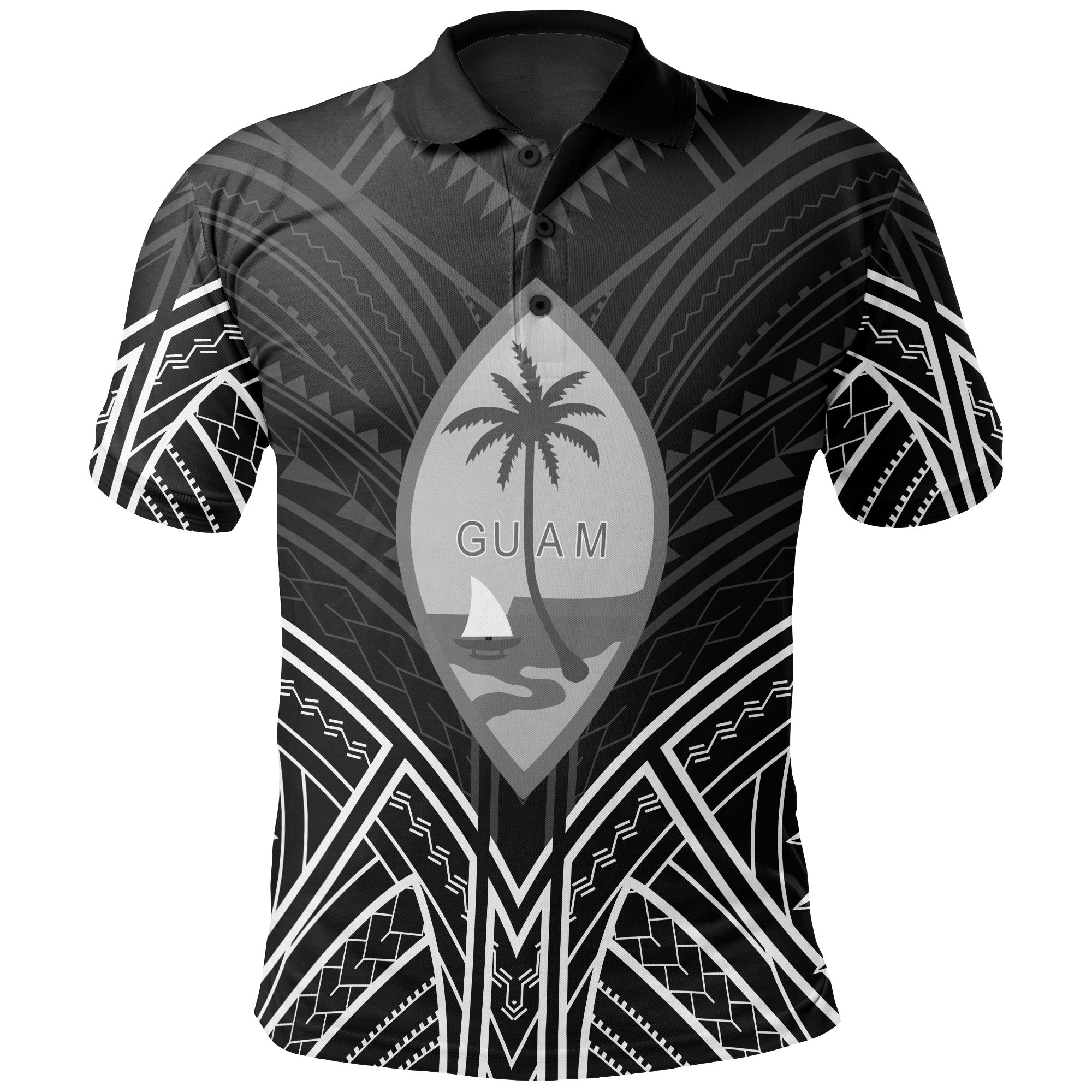 Guam Polo Shirt Guahan Seal Black Tribal Patterns Unisex White - Polynesian Pride