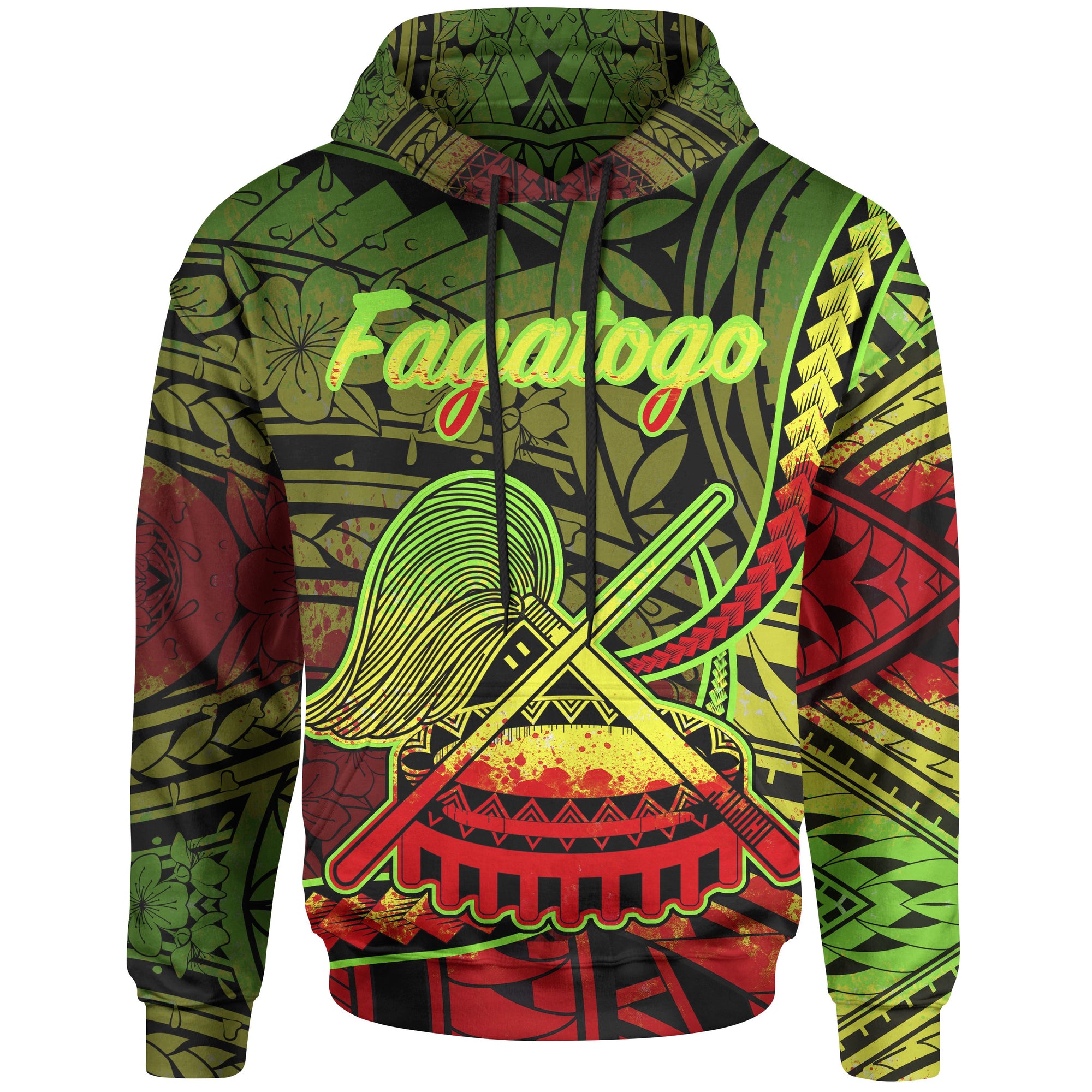 American Samoa Hoodie Fagatogo Polynesian Reggae Patterns Unisex Black - Polynesian Pride