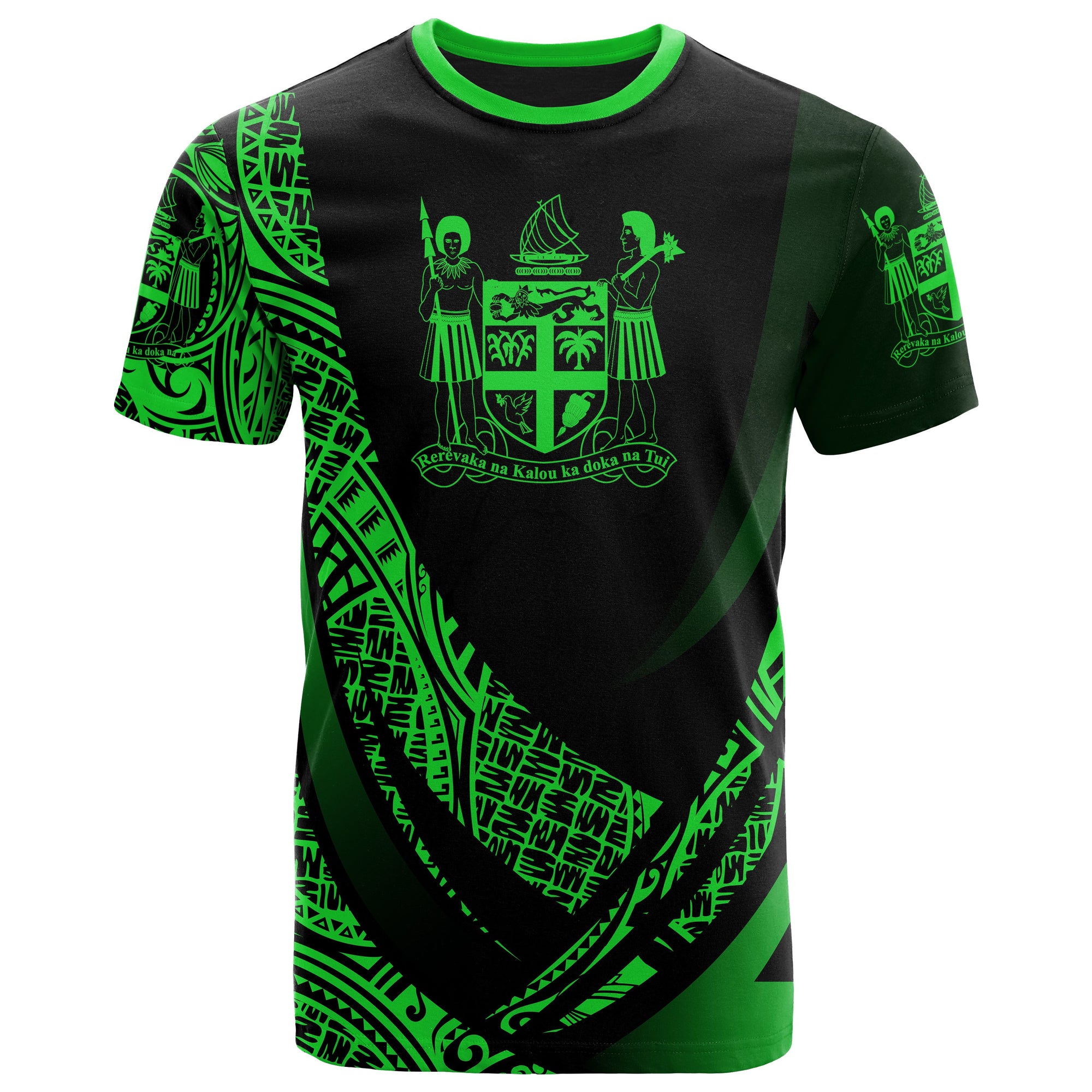 Fiji T Shirt Green Polynesian Patterns Sport Style Unisex Black - Polynesian Pride