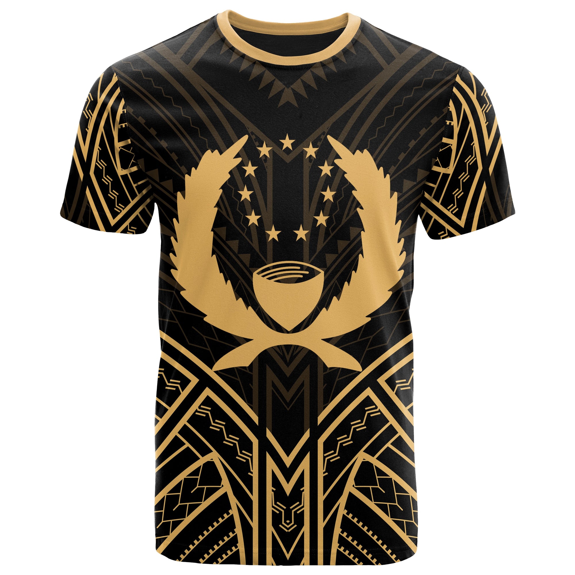 Pohnpei State T Shirt Pohnpei State Seal Tribal Gold Color Patterns Unisex Black - Polynesian Pride