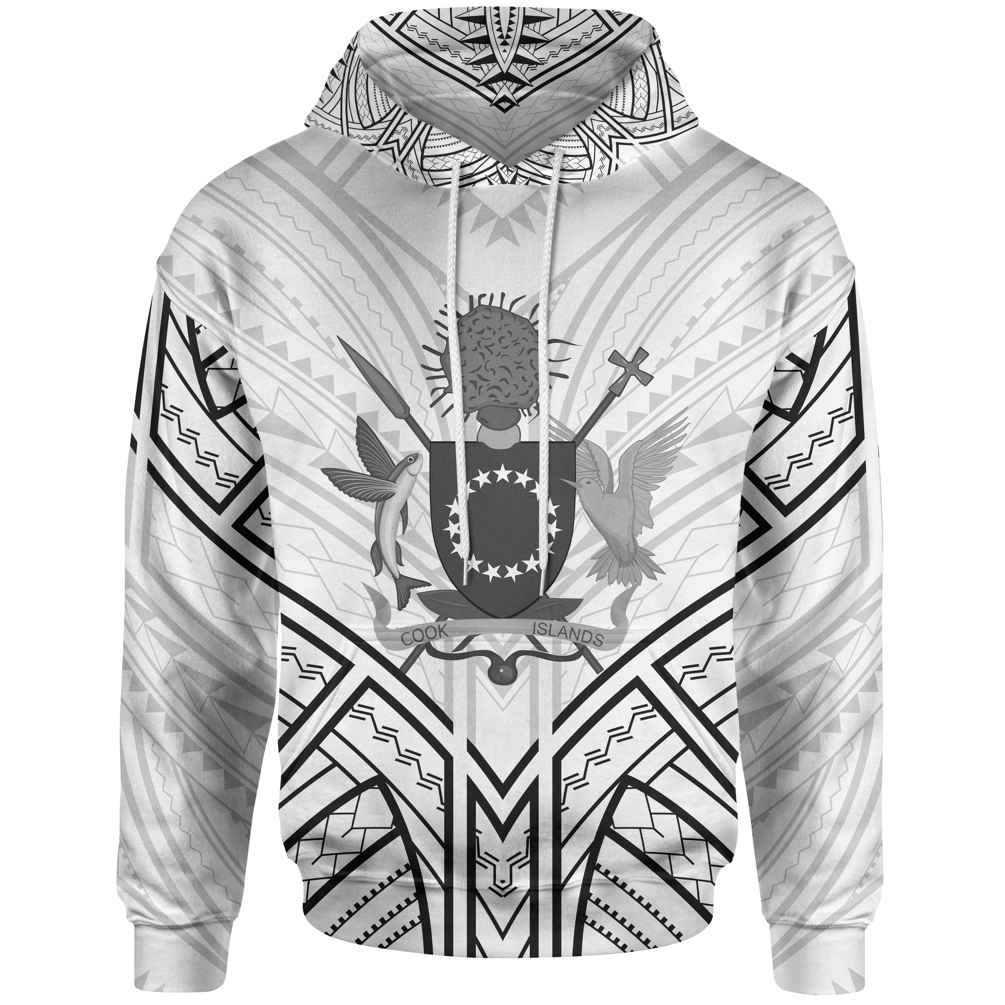 Cook Islands Hoodie Cook Islands Seal Tribal Patterns Unisex White - Polynesian Pride