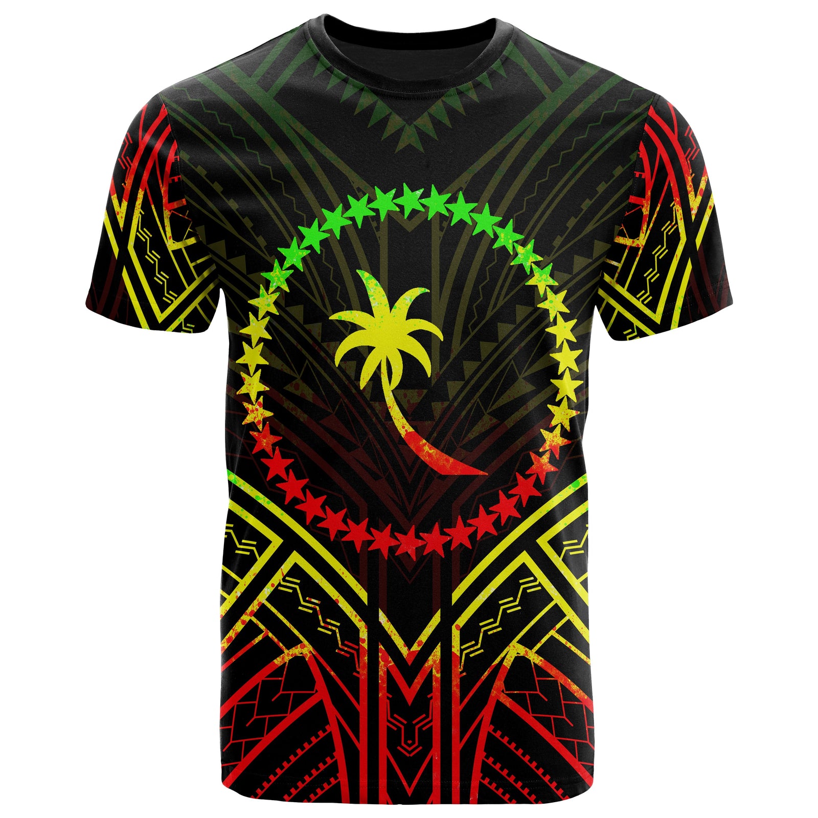 Chuuk State T Shirt Chuuk State Seal Tribal Reggae Color Patterns Unisex Black - Polynesian Pride