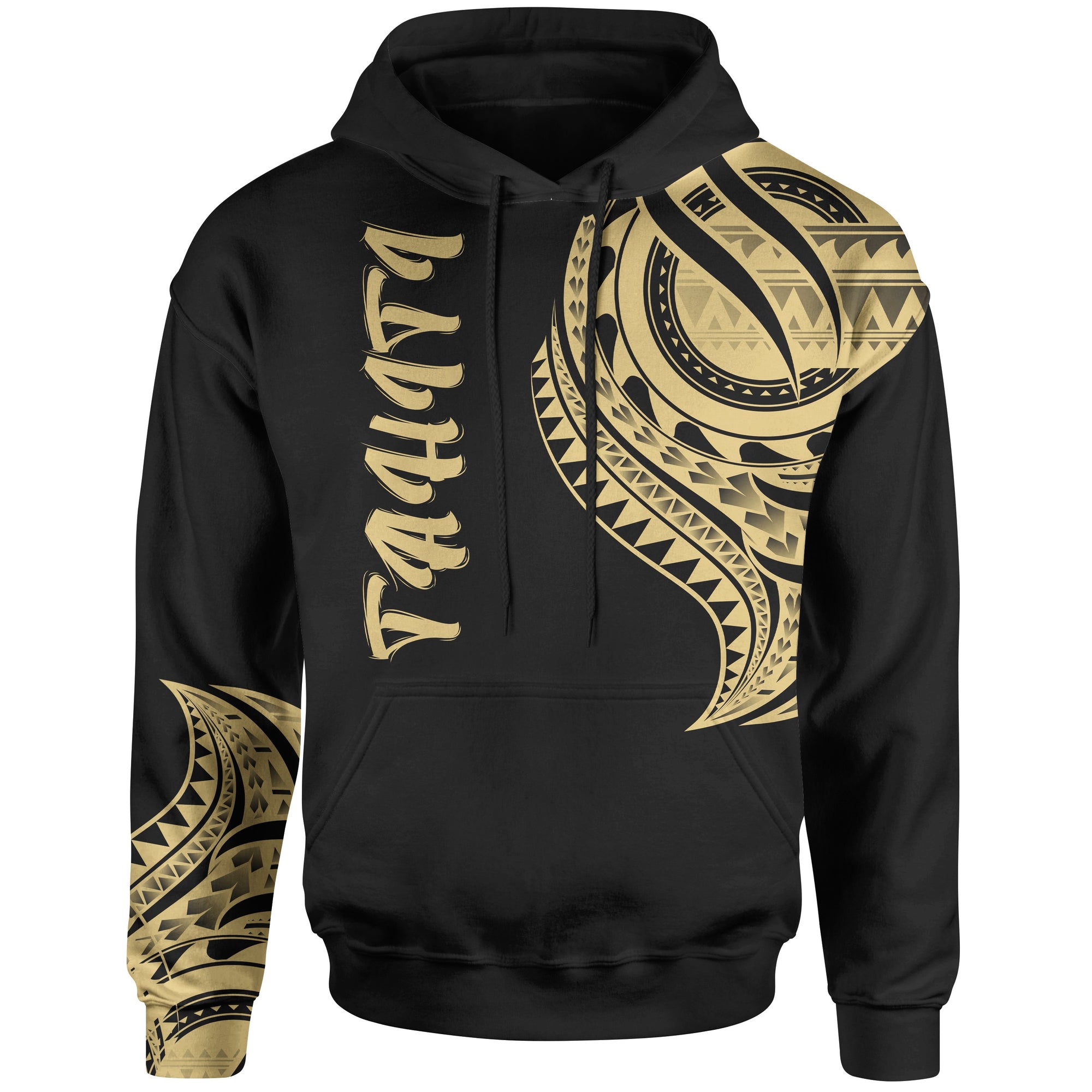 Tahiti Hoodie Tahiti Tatau Gold Patterns Unisex Black - Polynesian Pride