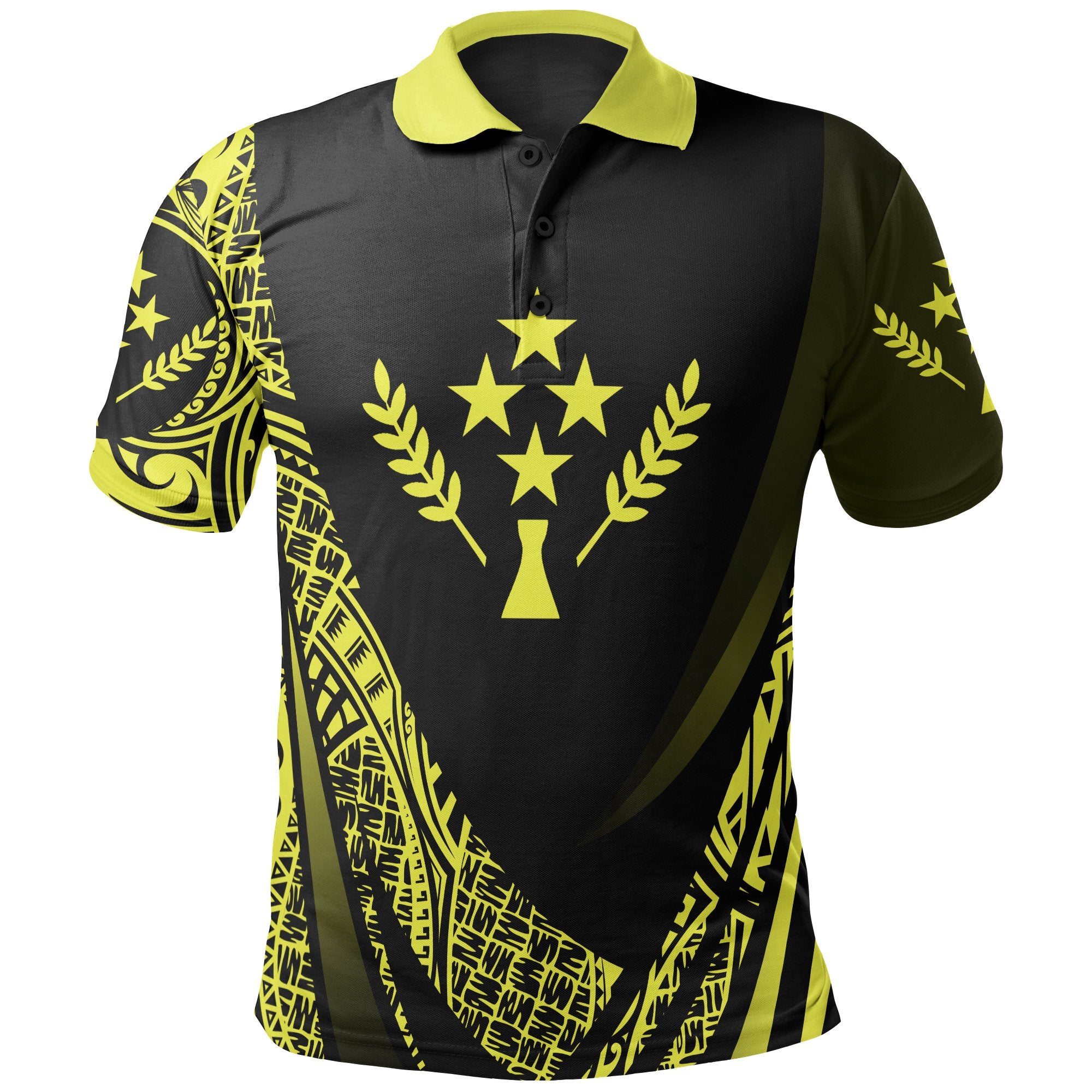 Kosrae State Polo Shirt Yellow Polynesian Patterns Sport Style Unisex Black - Polynesian Pride