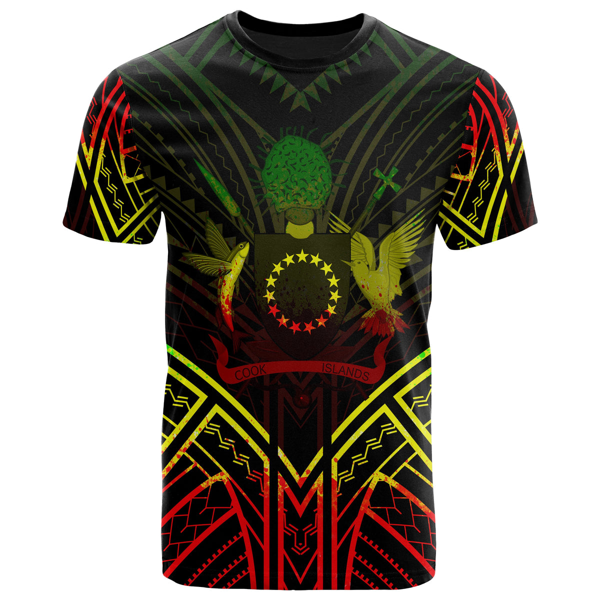 Cook Islands T Shirt Polynesian Seal Tribal Reggae Color Patterns Unisex Black - Polynesian Pride