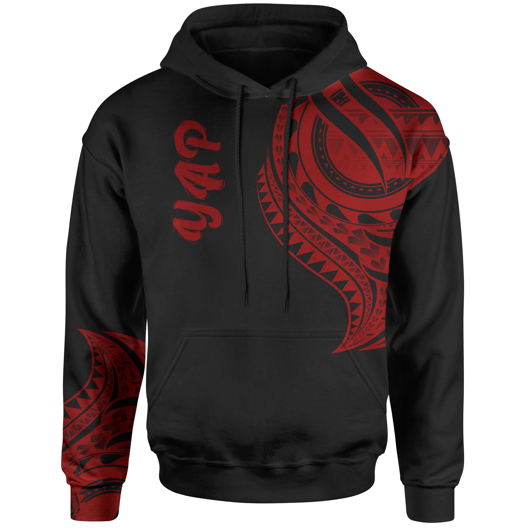 Yap State Hoodie Yap State Tatau Red Patterns Unisex Black - Polynesian Pride