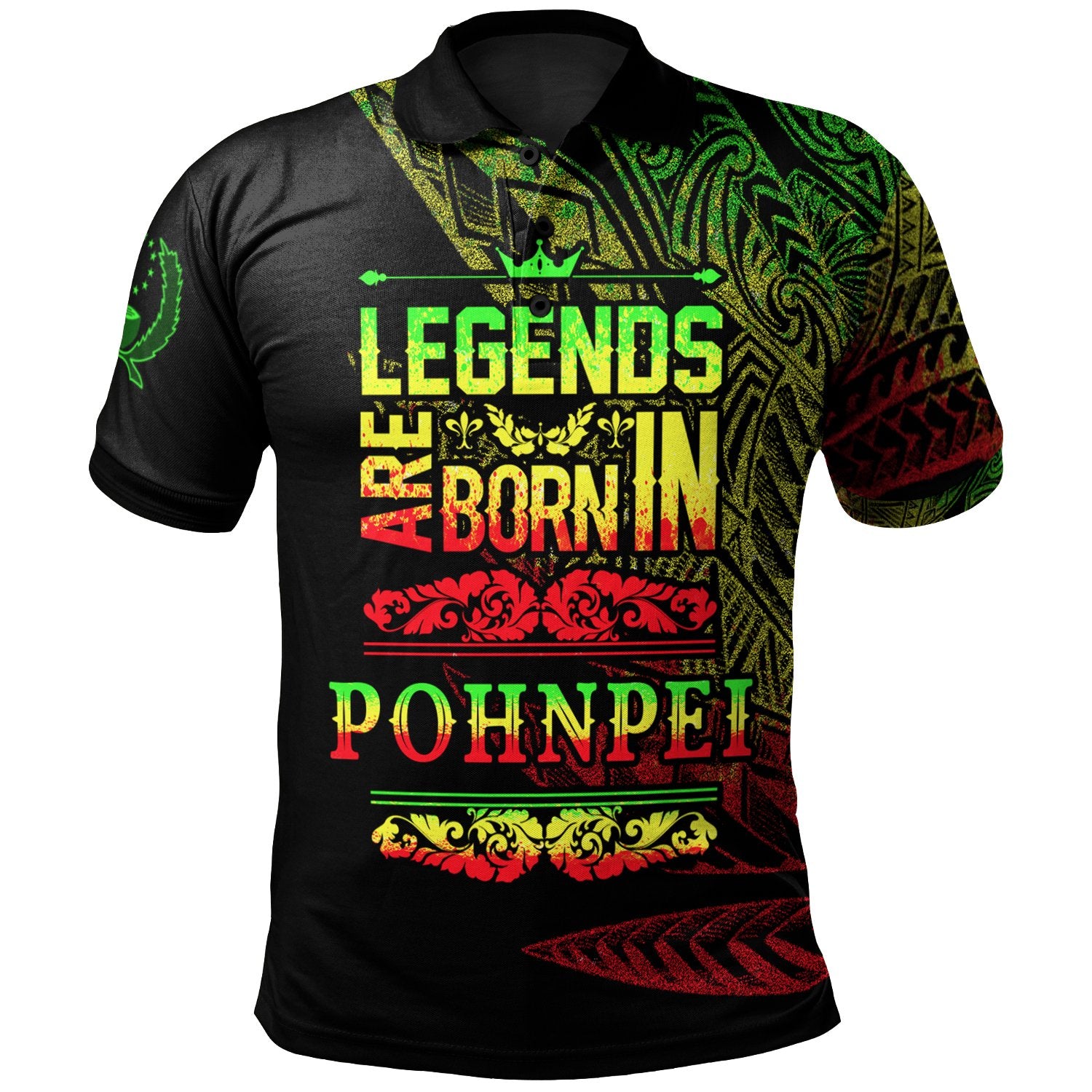 Pohnpei State Polo Shirt Legends Are Born In Reggae Color Unisex Black - Polynesian Pride