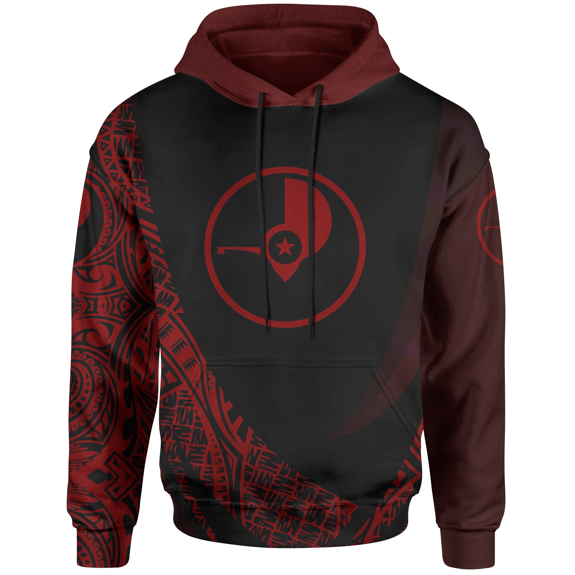 Yap State Hoodie Red Polynesian Patterns Sport Style Unisex Black - Polynesian Pride