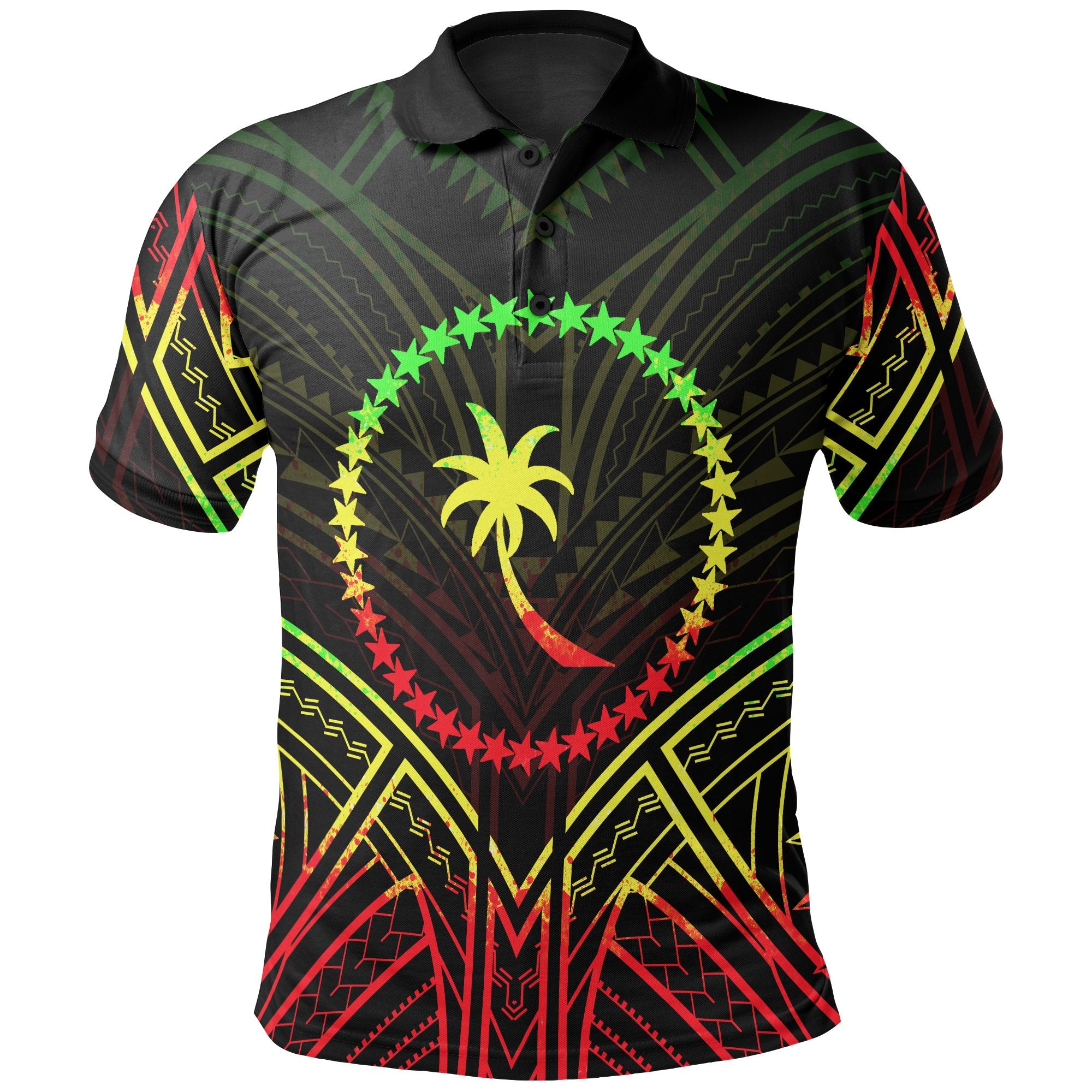 Chuuk State Polo Shirt Truk Seal Reggae Tribal Patterns Unisex Black - Polynesian Pride