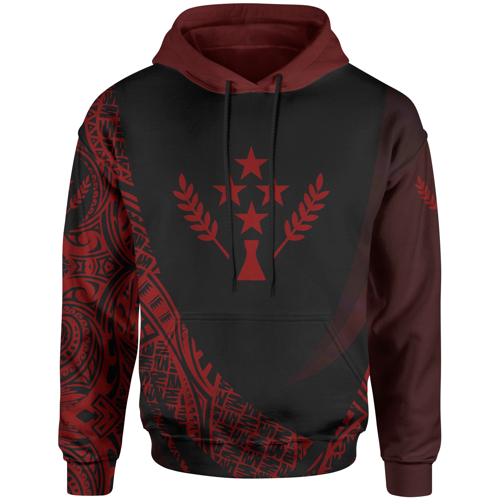 Kosrae State Hoodie Red Polynesian Patterns Sport Style Unisex Black - Polynesian Pride