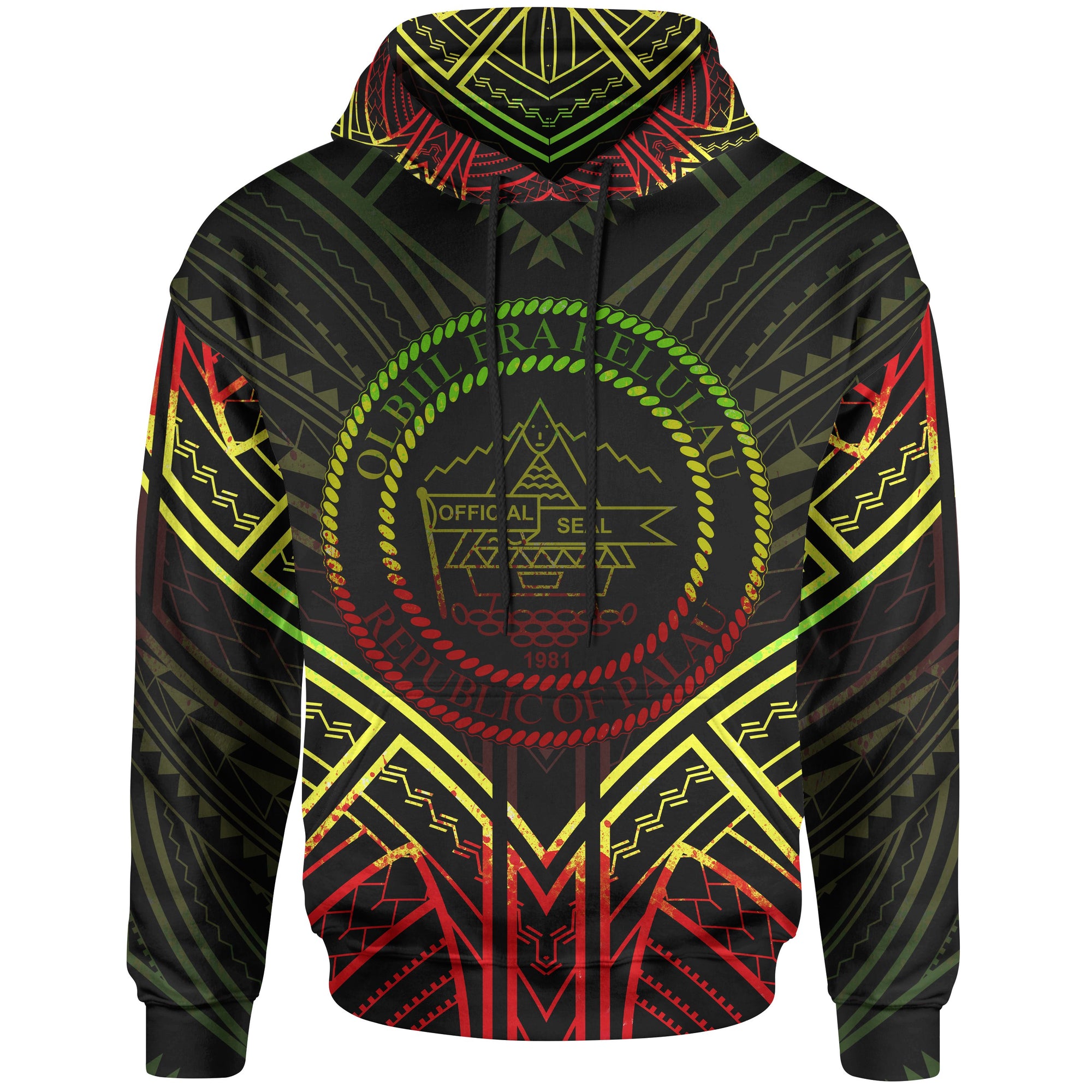 Palau Hoodie Palau Seal Reggae Tribal Patterns Unisex White - Polynesian Pride