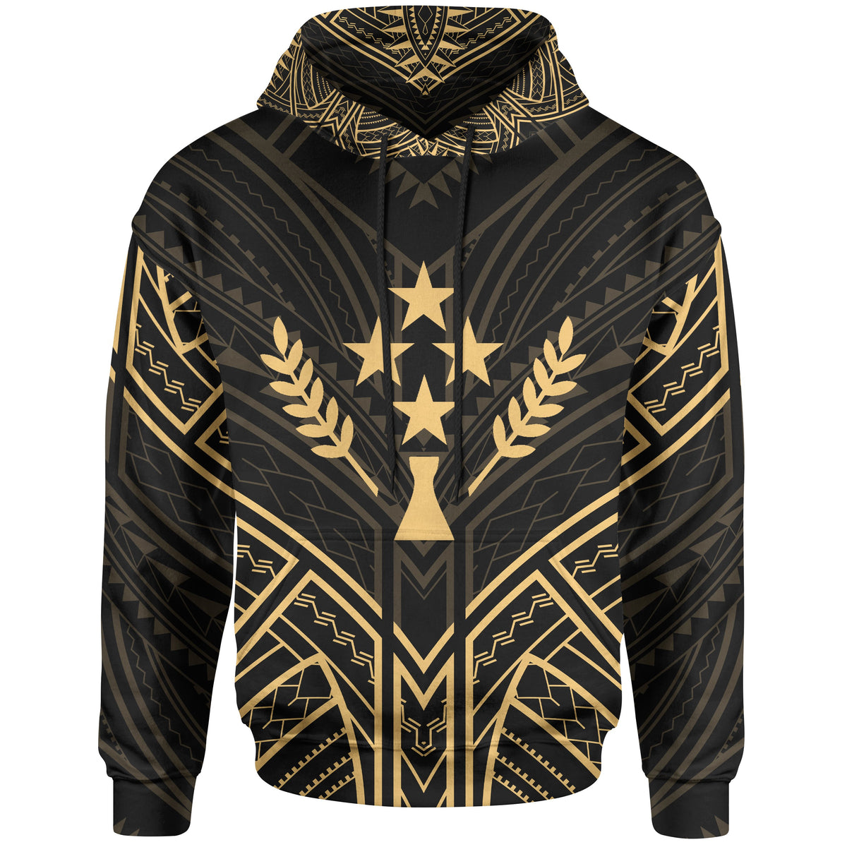 Kosrae State Hoodie Kosrae State Seal Gold Tribal Patterns Unisex Black - Polynesian Pride