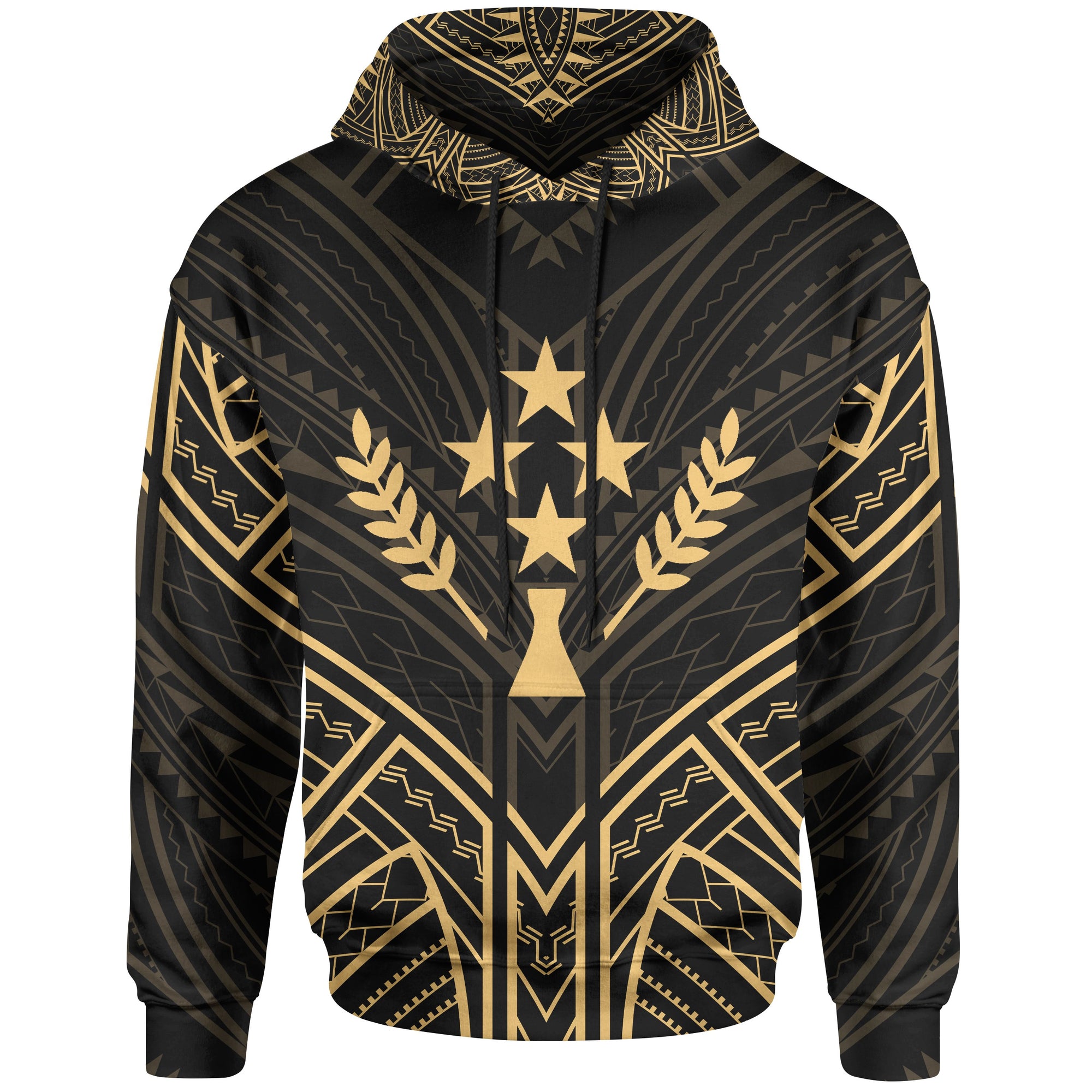 Kosrae State Hoodie Kosrae State Seal Gold Tribal Patterns Unisex Black - Polynesian Pride