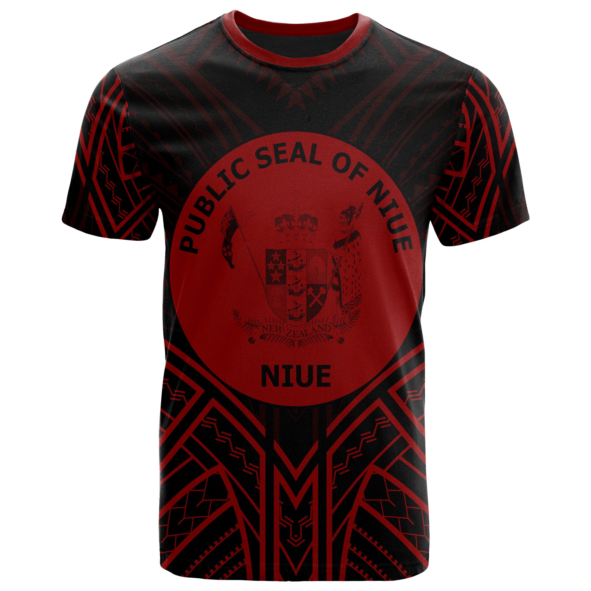 Niue T Shirt Niue Seal Tribal Red Color Patterns Unisex Black - Polynesian Pride