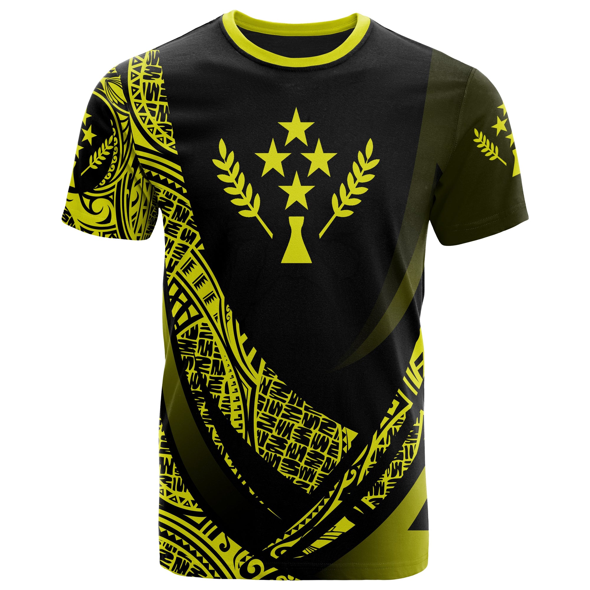 Kosrae State T Shirt Yellow Polynesian Patterns Sport Style Unisex Black - Polynesian Pride