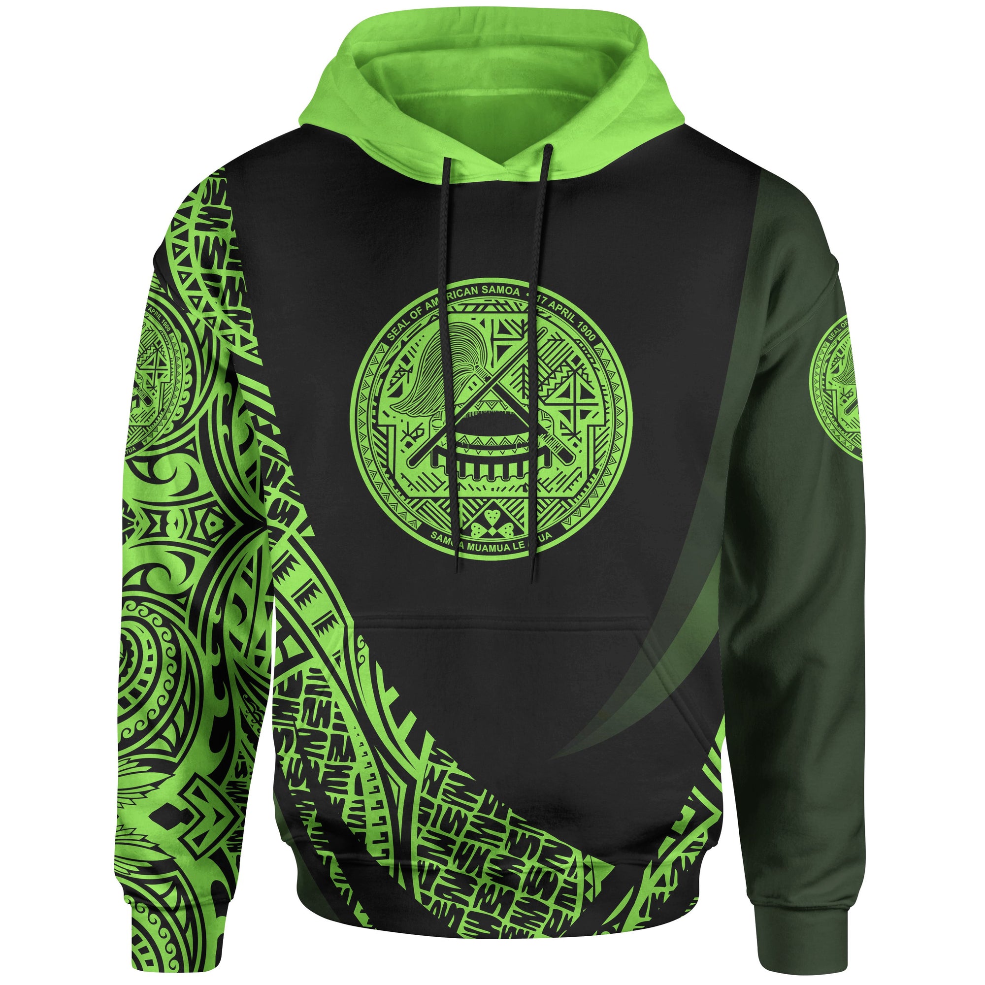 American Samoa Hoodie Green Polynesian Patterns Sport Style Unisex Black - Polynesian Pride