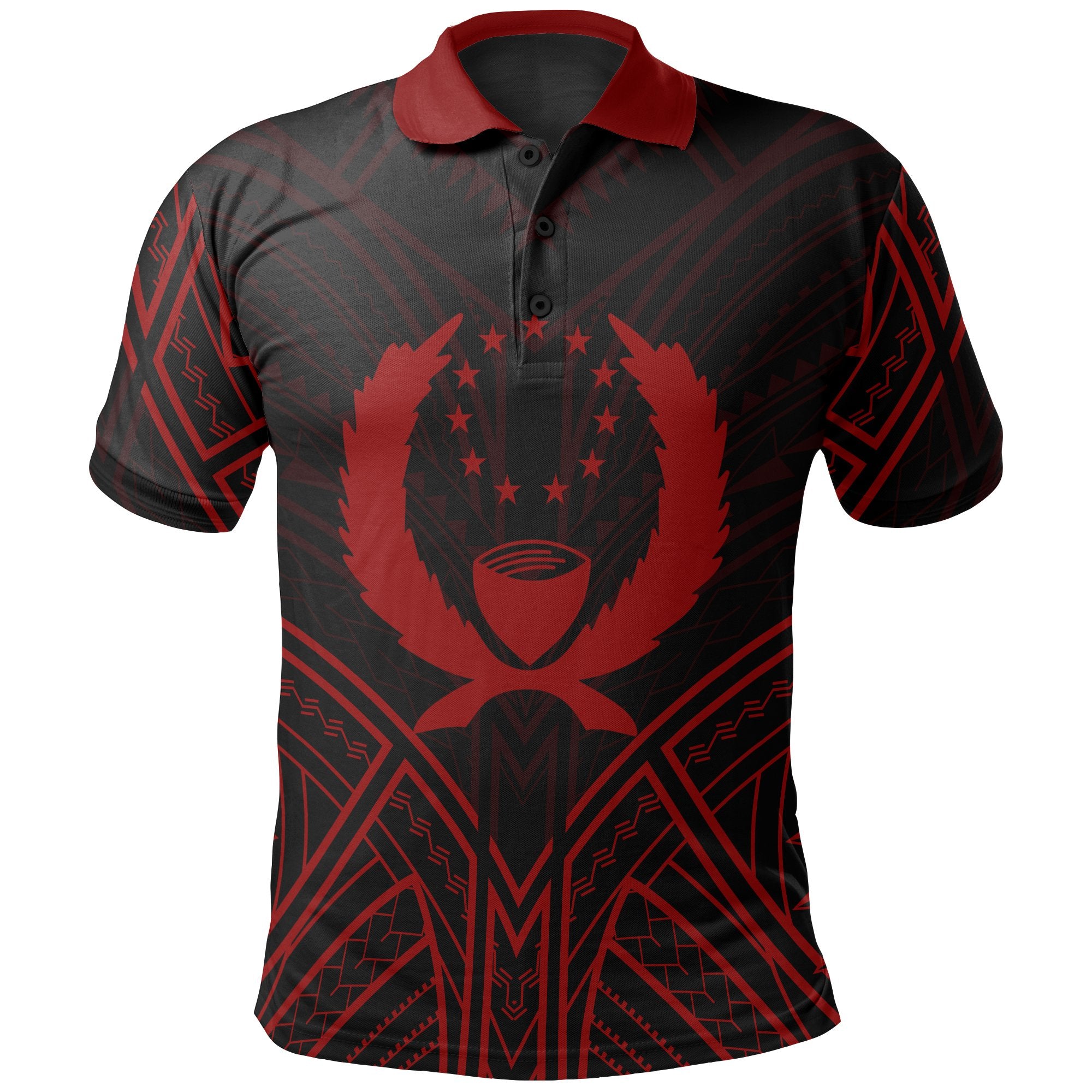 Pohnpei State Polo Shirt Micronesian Seal Red Tribal Patterns Unisex Black - Polynesian Pride