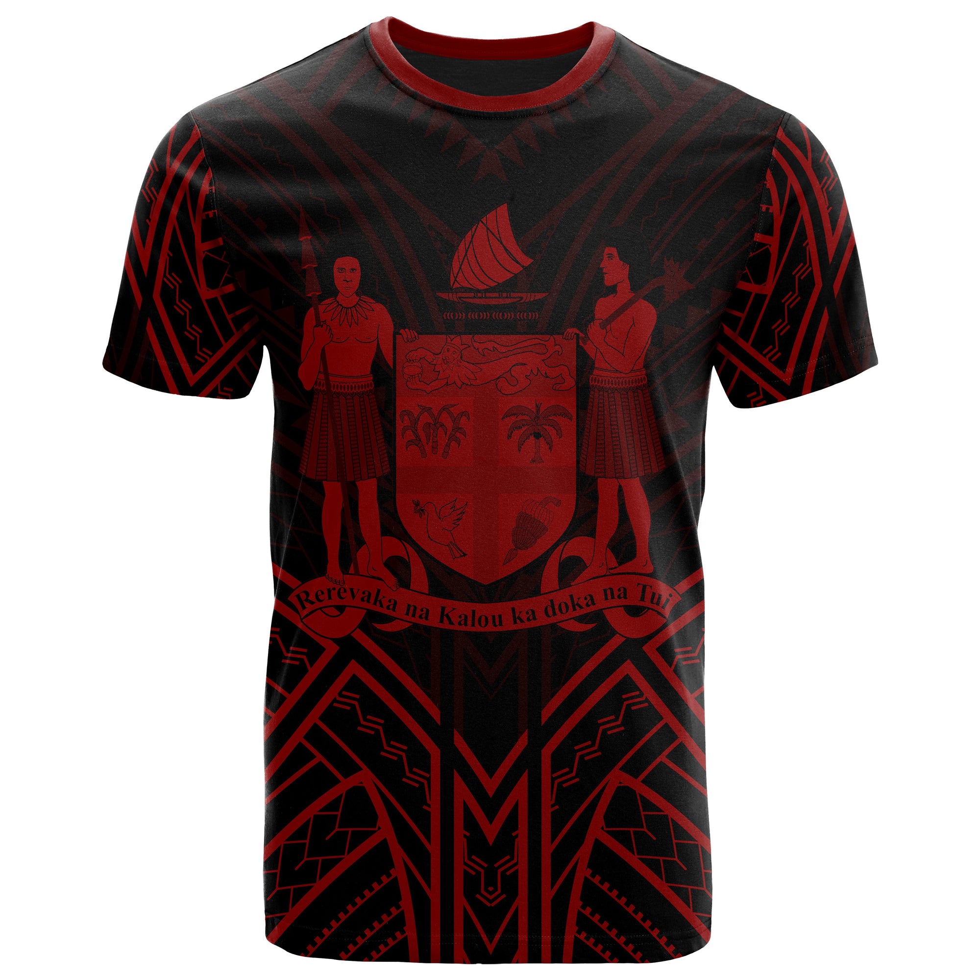 Fiji T Shirt Fijian Seal Tribal Red Color Patterns Unisex Black - Polynesian Pride