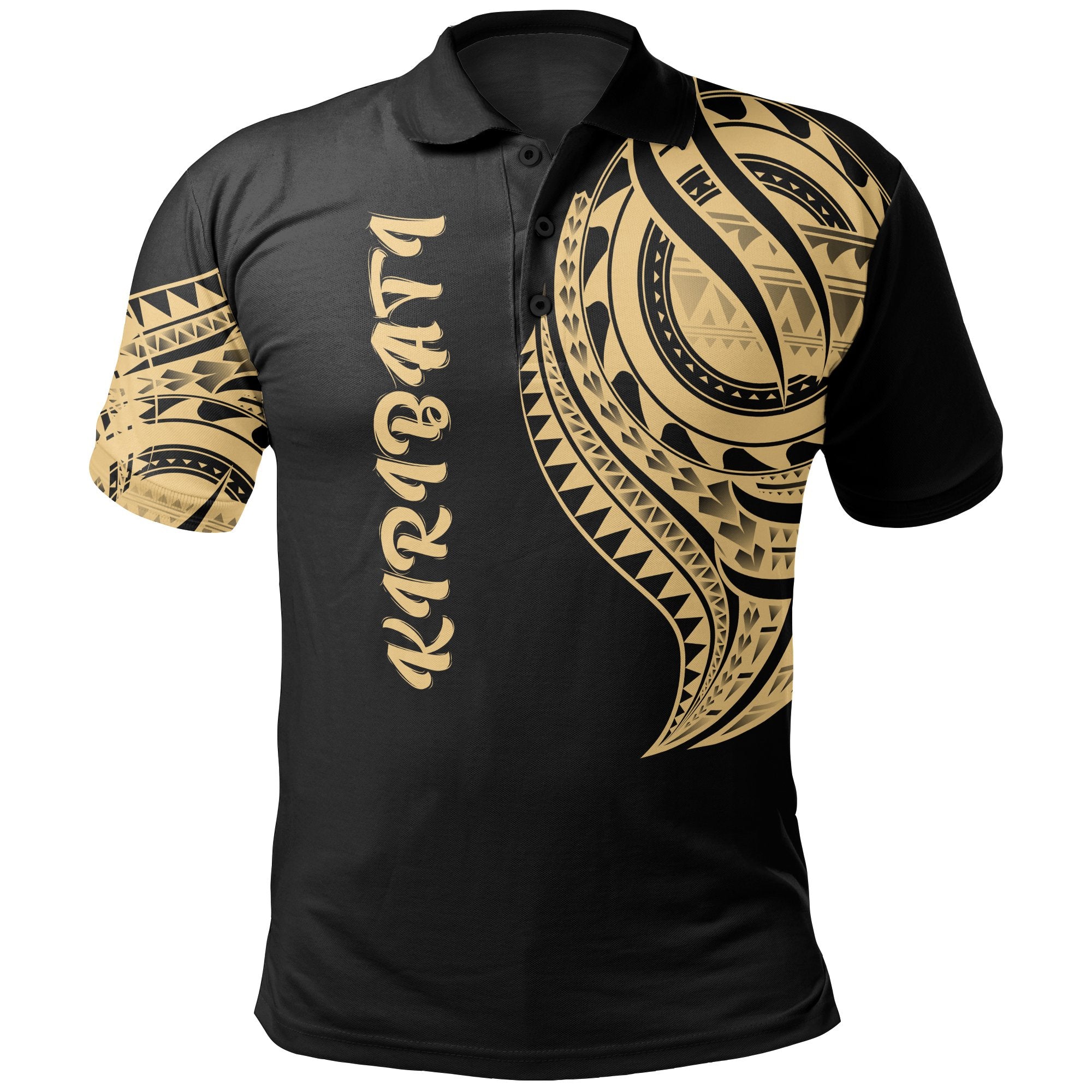 Kiribati Polo Shirt Kiribati Tatau Gold Patterns Unisex Black - Polynesian Pride