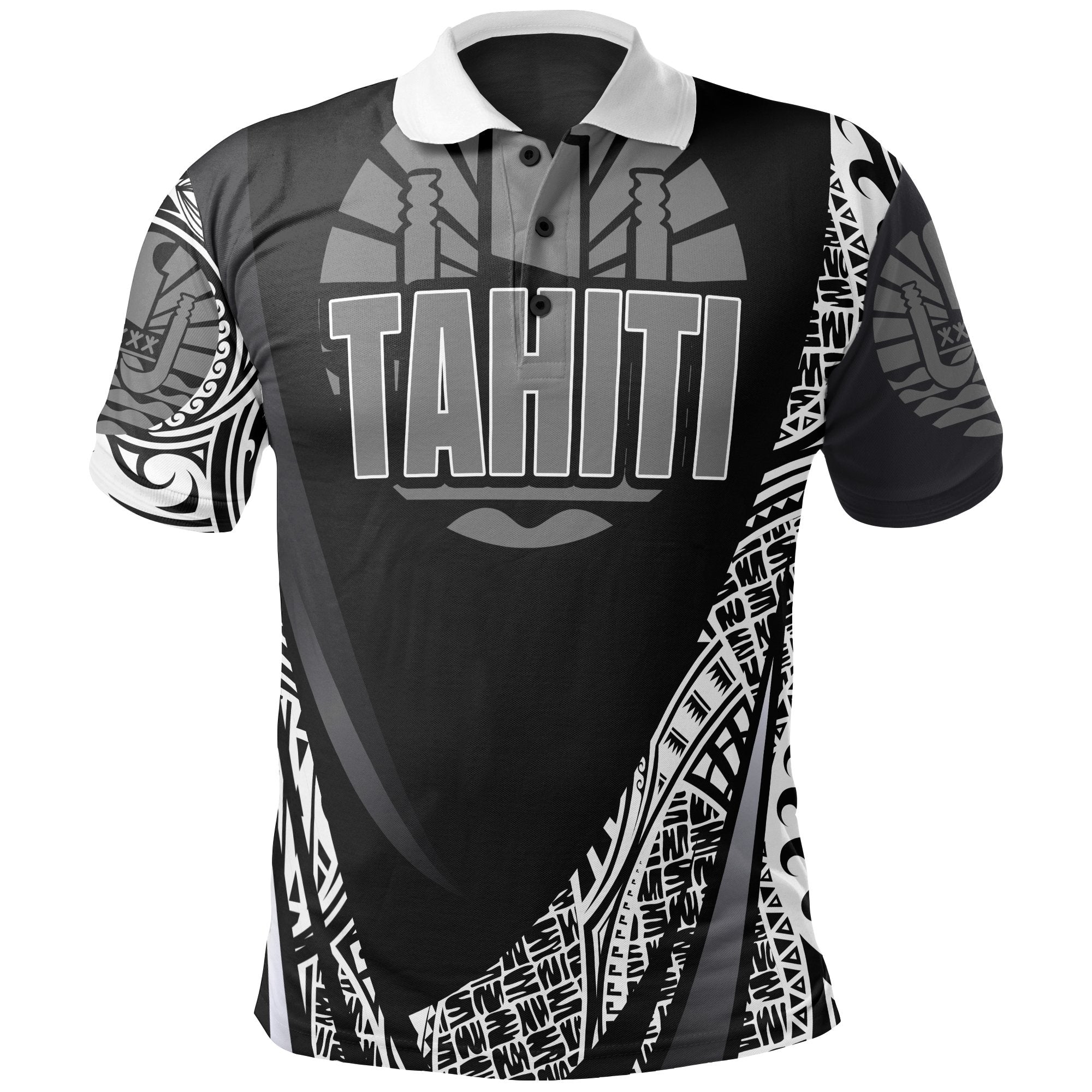 Tahiti Polo Shirt White Polynesian Patterns Sport Style Unisex Black - Polynesian Pride