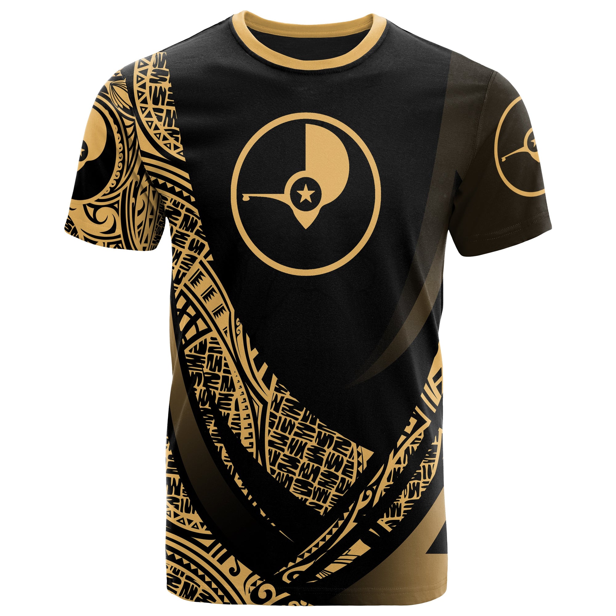 Yap State T Shirt Gold Polynesian Patterns Sport Style Unisex Black - Polynesian Pride