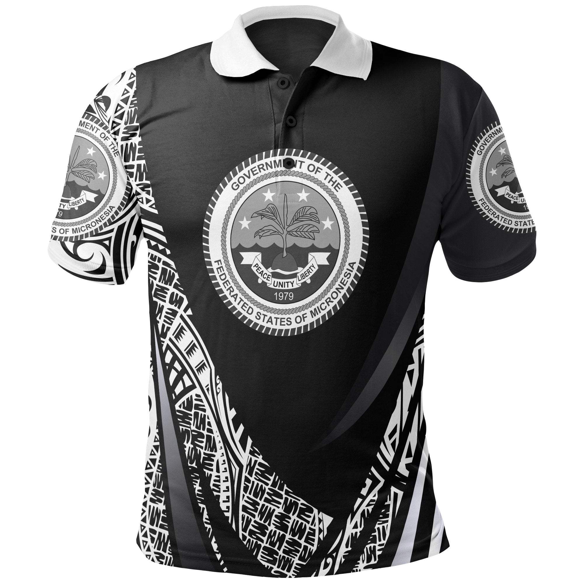 Federated States of Micronesia Polo Shirt White Polynesian Patterns Sport Style Unisex Black - Polynesian Pride