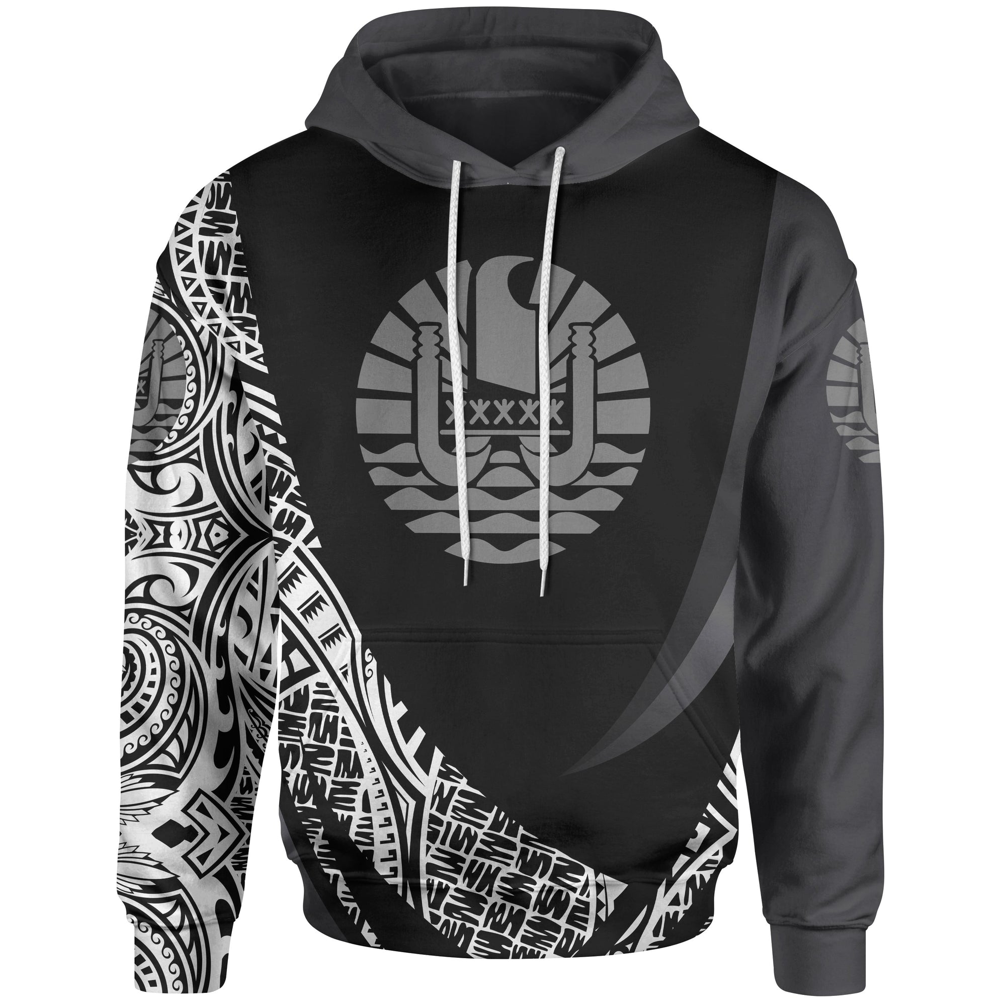 Tahiti Hoodie White Polynesian Patterns Sport Style Unisex Black - Polynesian Pride