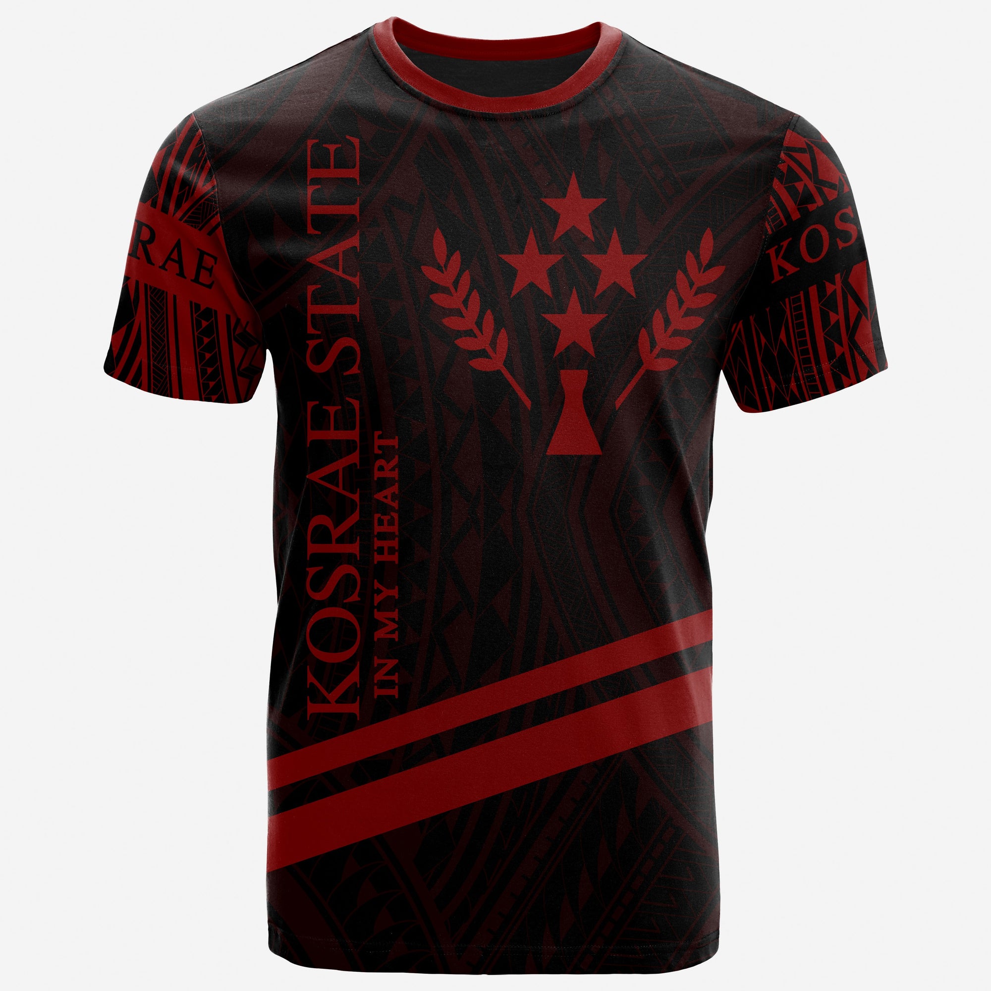 Kosrae State T Shirt In My Heart Style Red Polynesian Patterns Unisex Black - Polynesian Pride