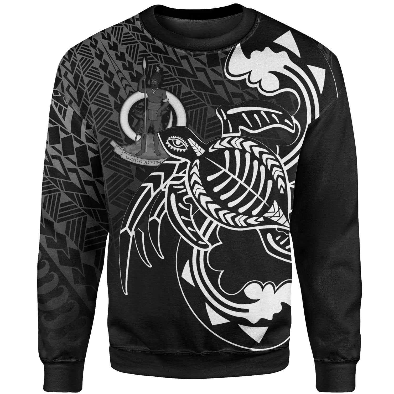 Vanuatu Sweatshirt - Turtle With Polynesian Waves Unisex Black - Polynesian Pride