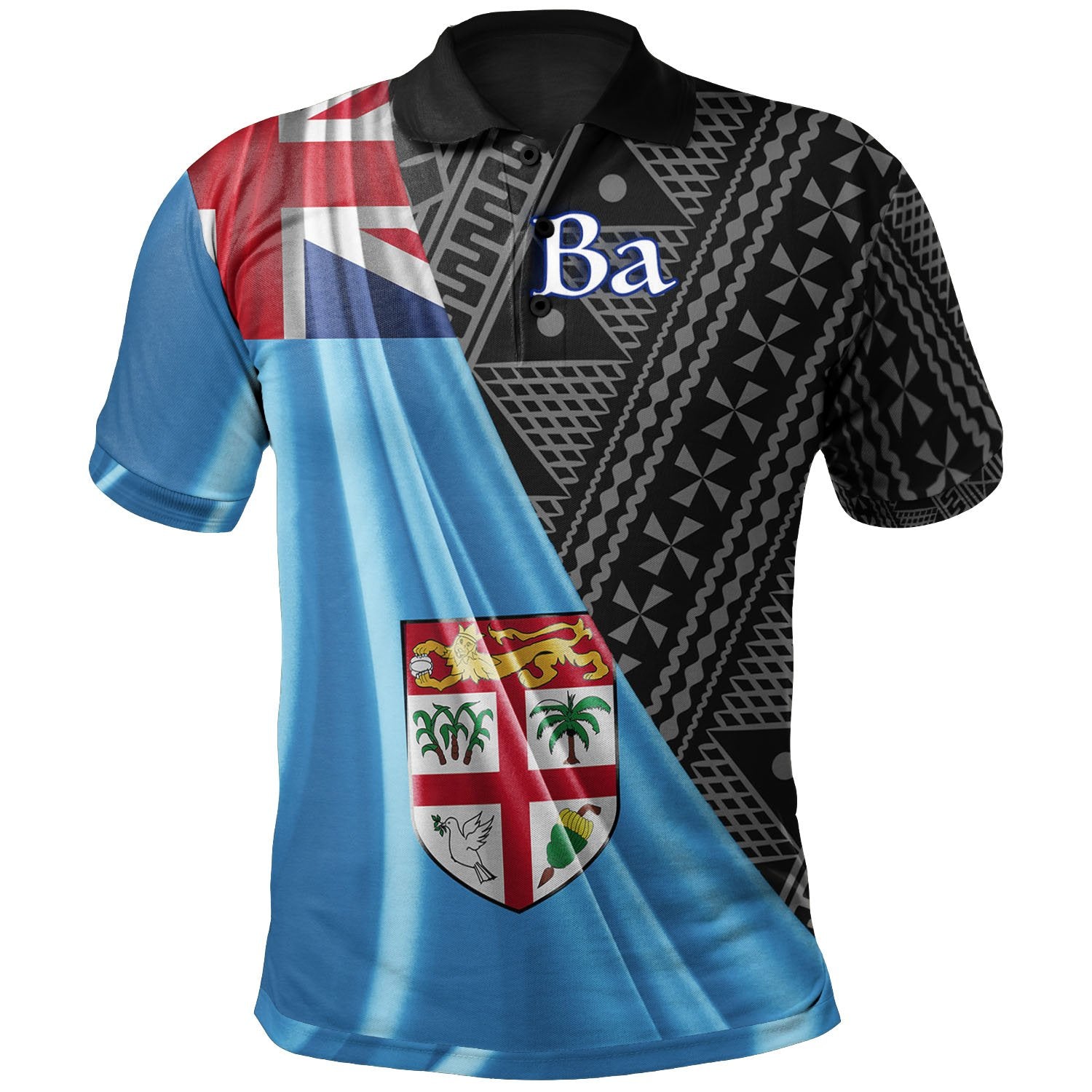 Fiji Polo Shirt Ba Fiji Day 50th Anniversary With Tapa Patterns Unisex Black - Polynesian Pride