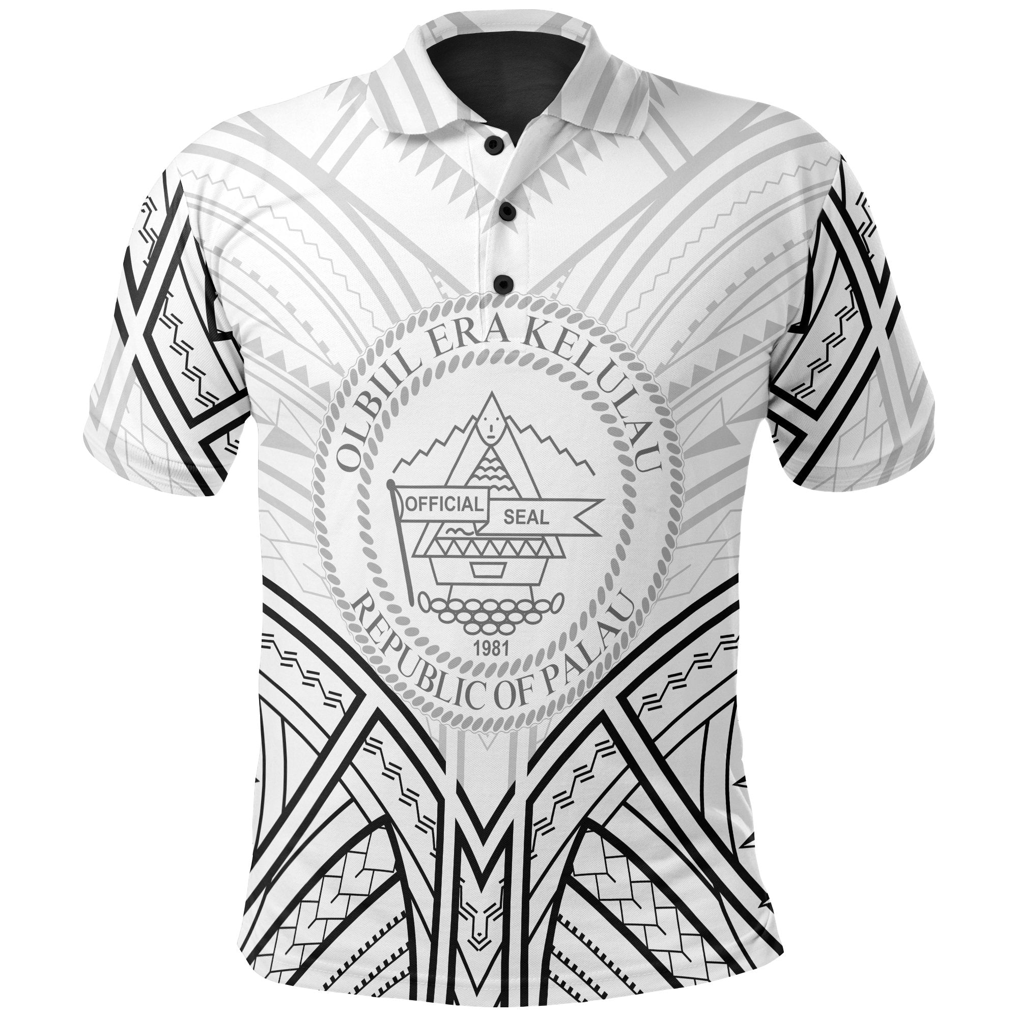 Palau Polo Shirt Palau Seal Tribal Patterns Unisex White - Polynesian Pride