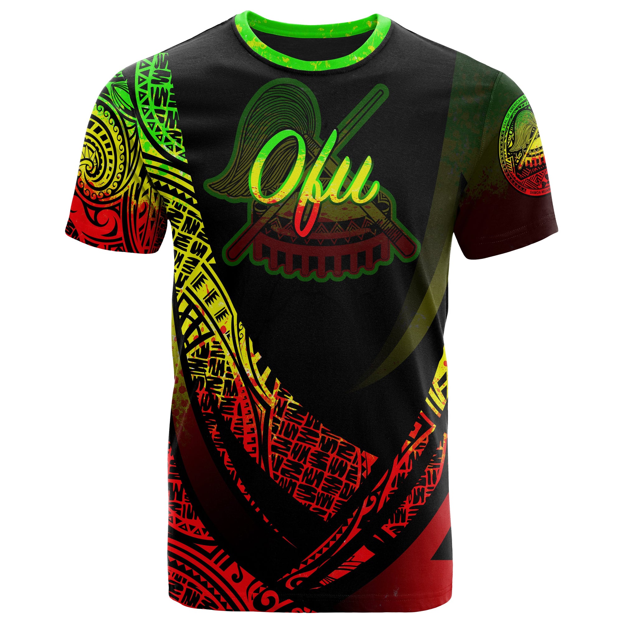 American Samoa T Shirt Manua ofu Polynesian Reggae Patterns Sport Style Unisex Black - Polynesian Pride