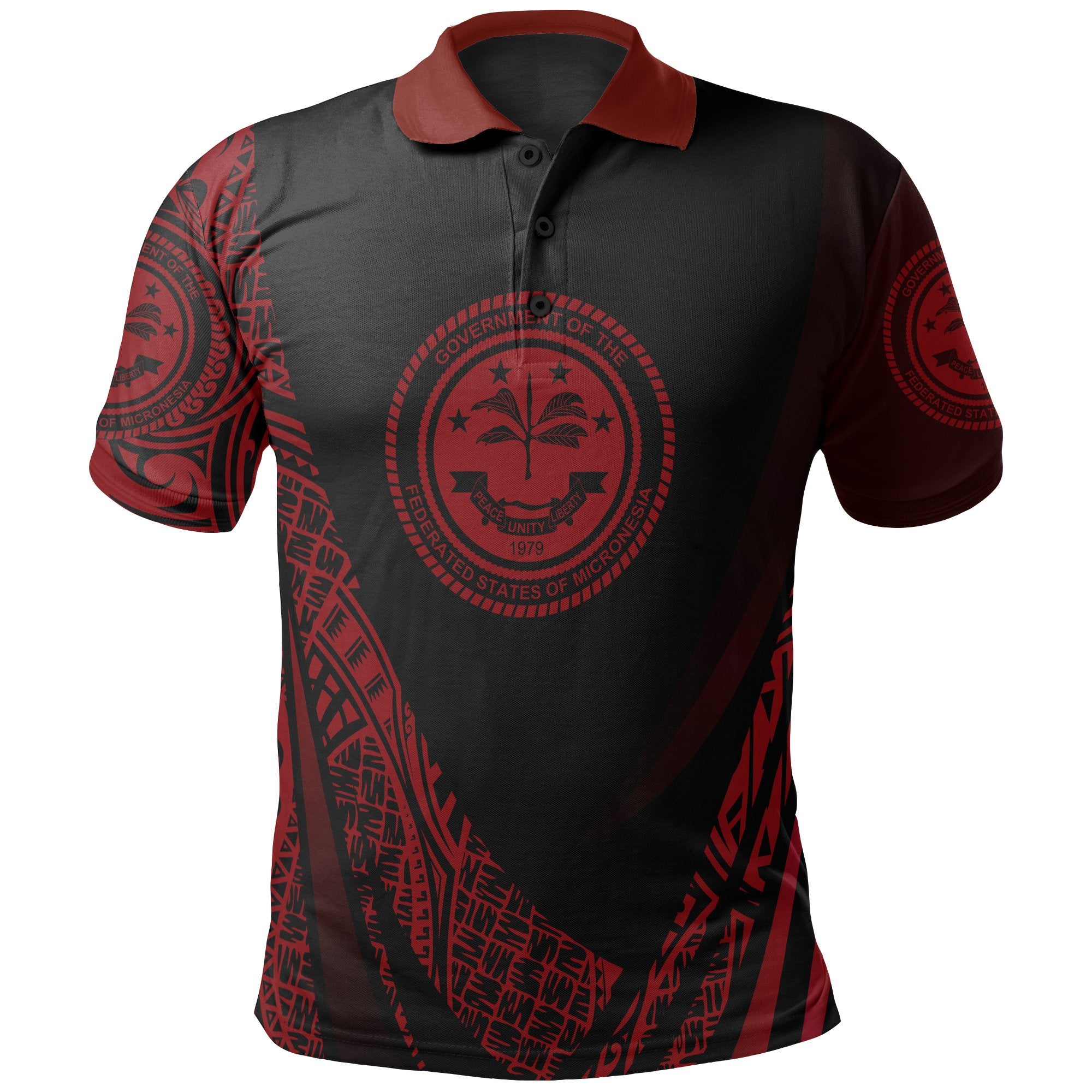 Federated States of Micronesia Polo Shirt Red Polynesian Patterns Sport Style Unisex Black - Polynesian Pride