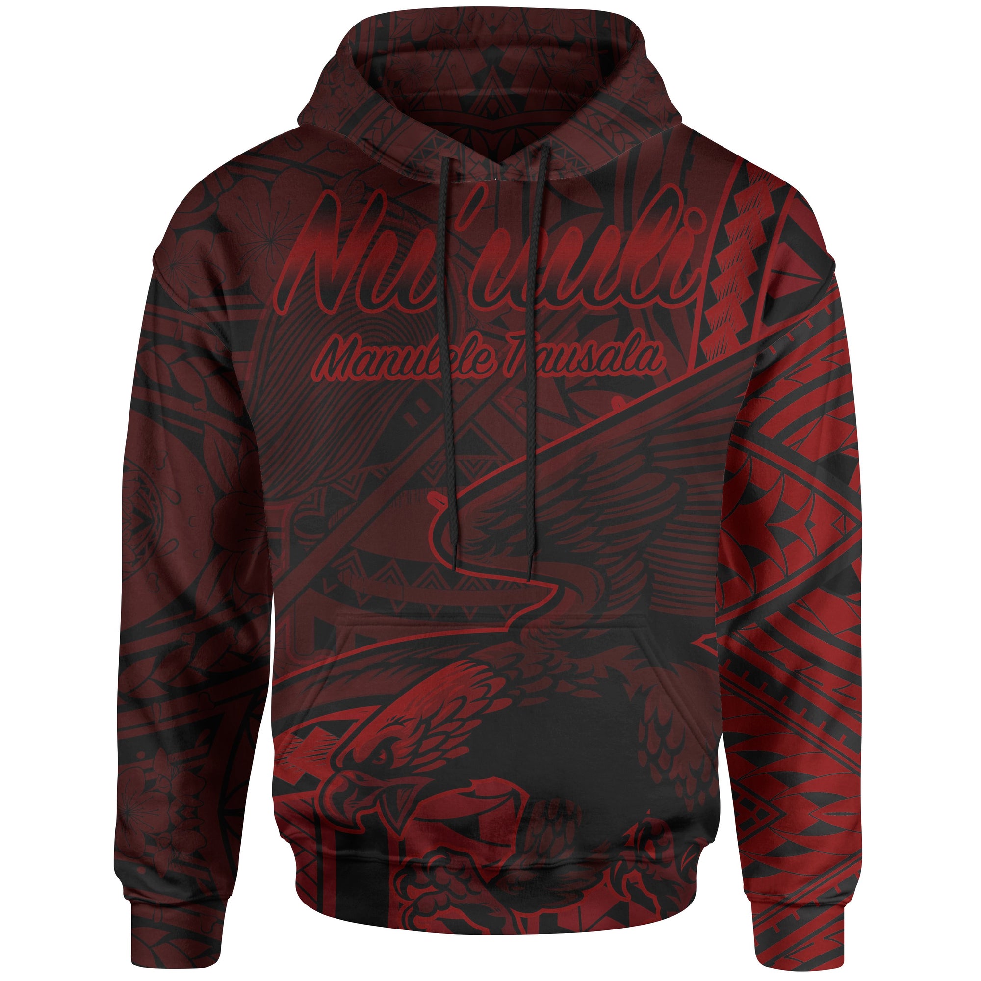 American Samoa Hoodie Nuuuli Polynesian Red Patterns Unisex Black - Polynesian Pride