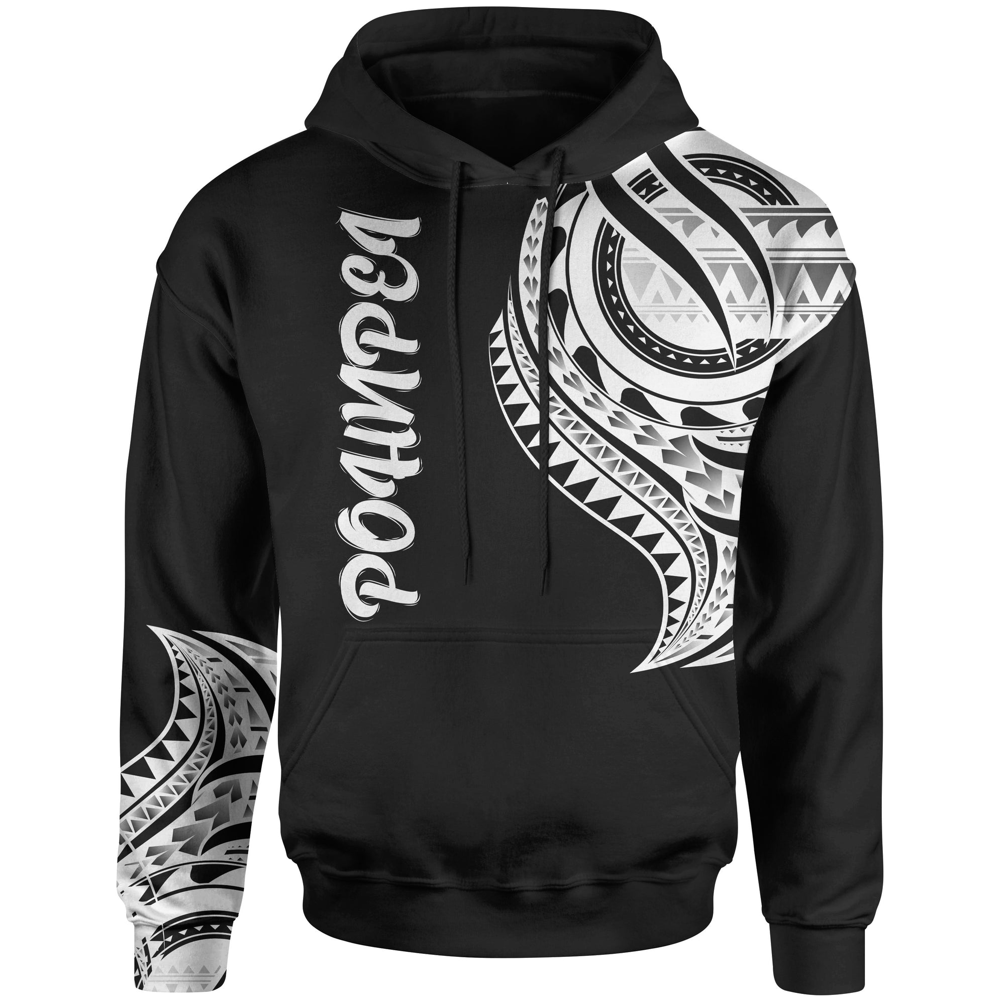 Pohnpei State Hoodie Pohnpei State Tatau White Patterns Unisex Black - Polynesian Pride