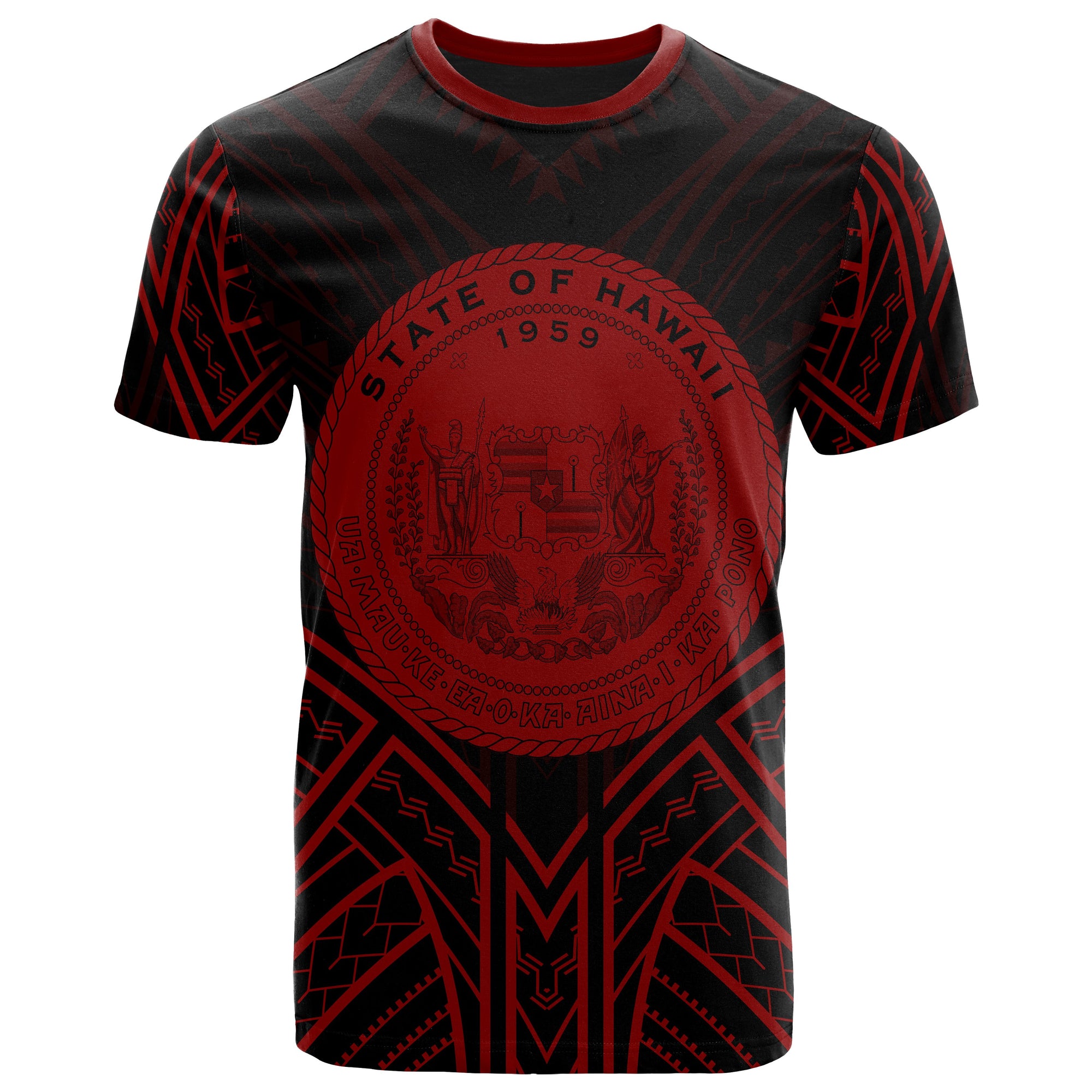 Hawaii T Shirt Hawaii Seal Tribal Red Color Patterns Unisex Black - Polynesian Pride